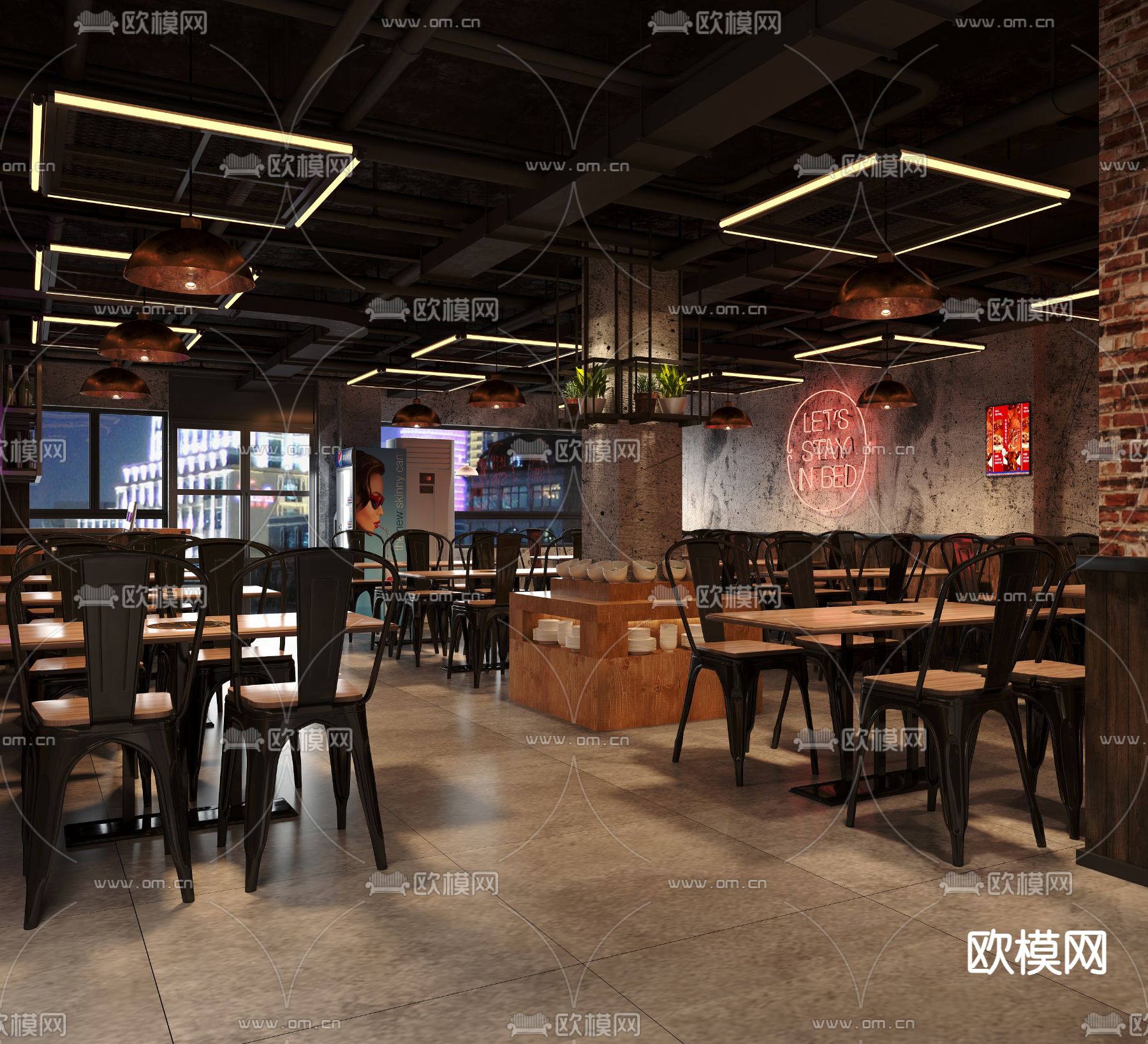 工业风火锅店3d模型下载（渲染图1）