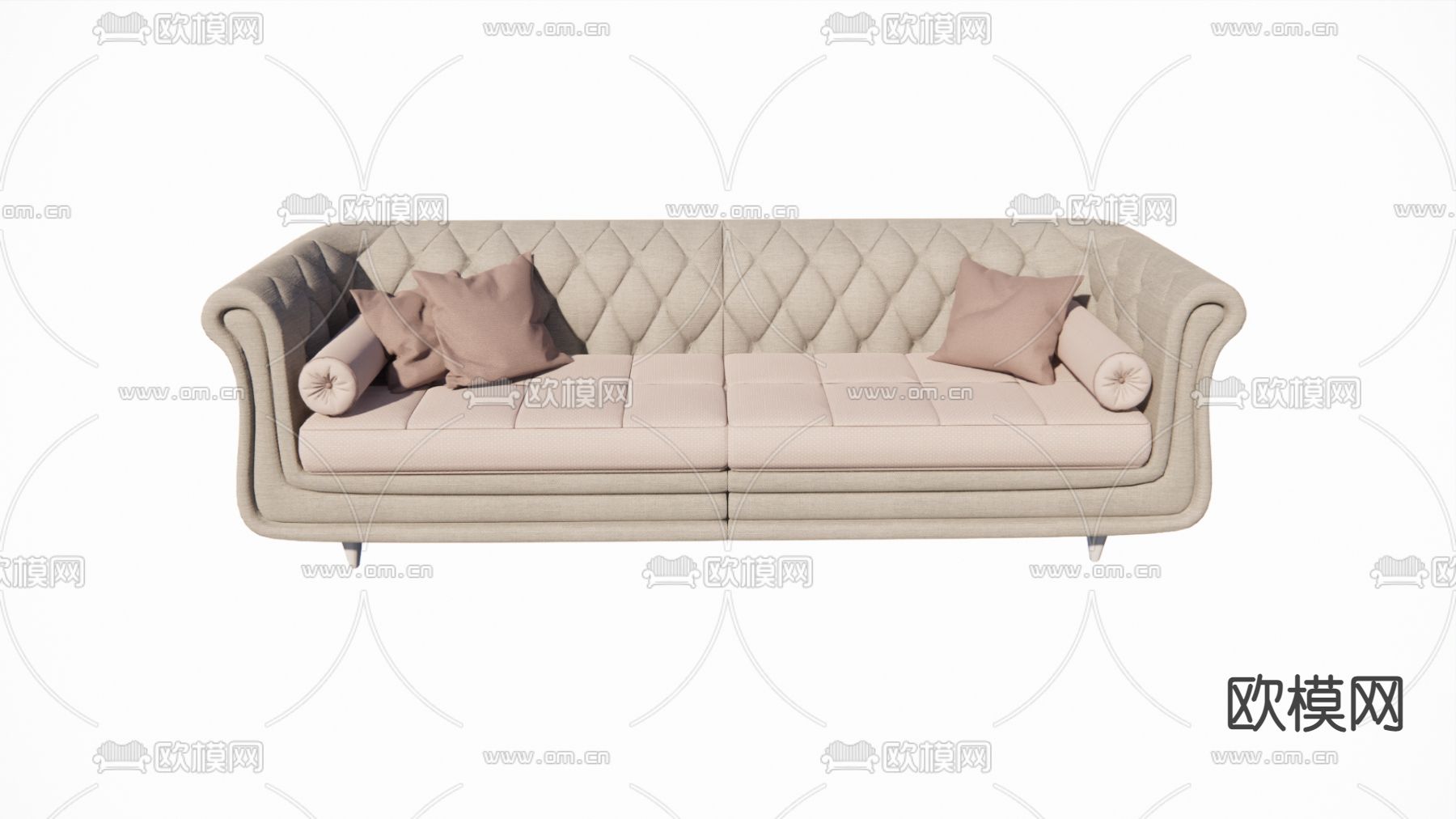 简欧布艺多人沙发su模型下载（渲染图1）
