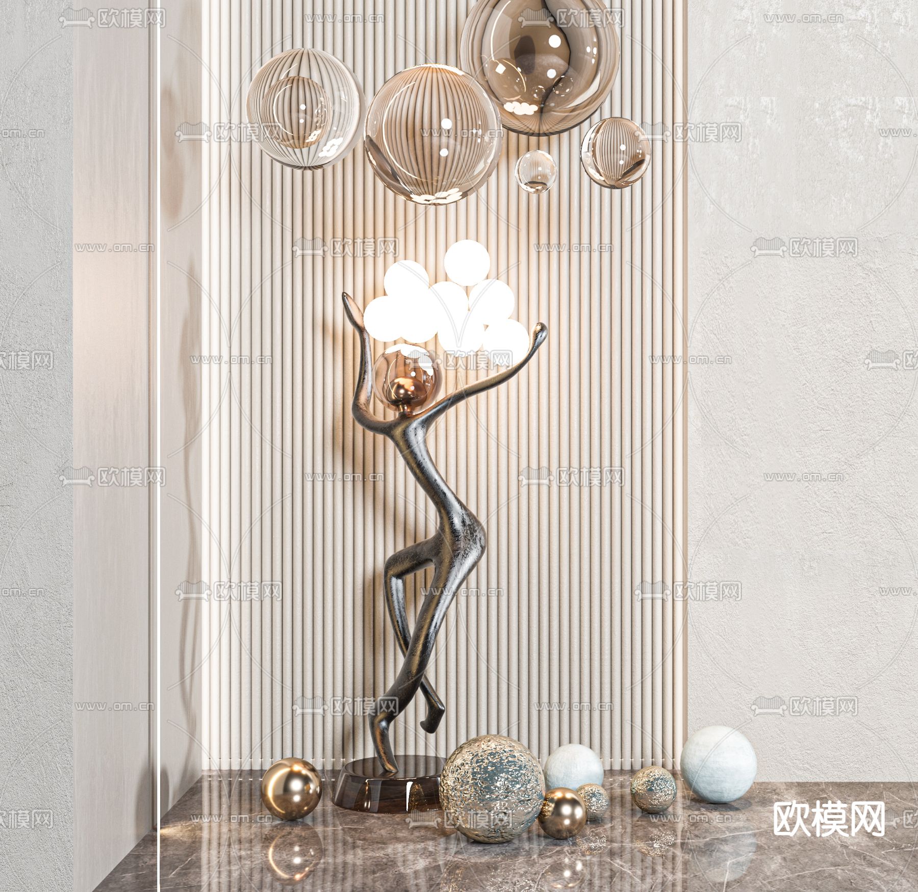 现代抽象人物雕塑摆件3d模型