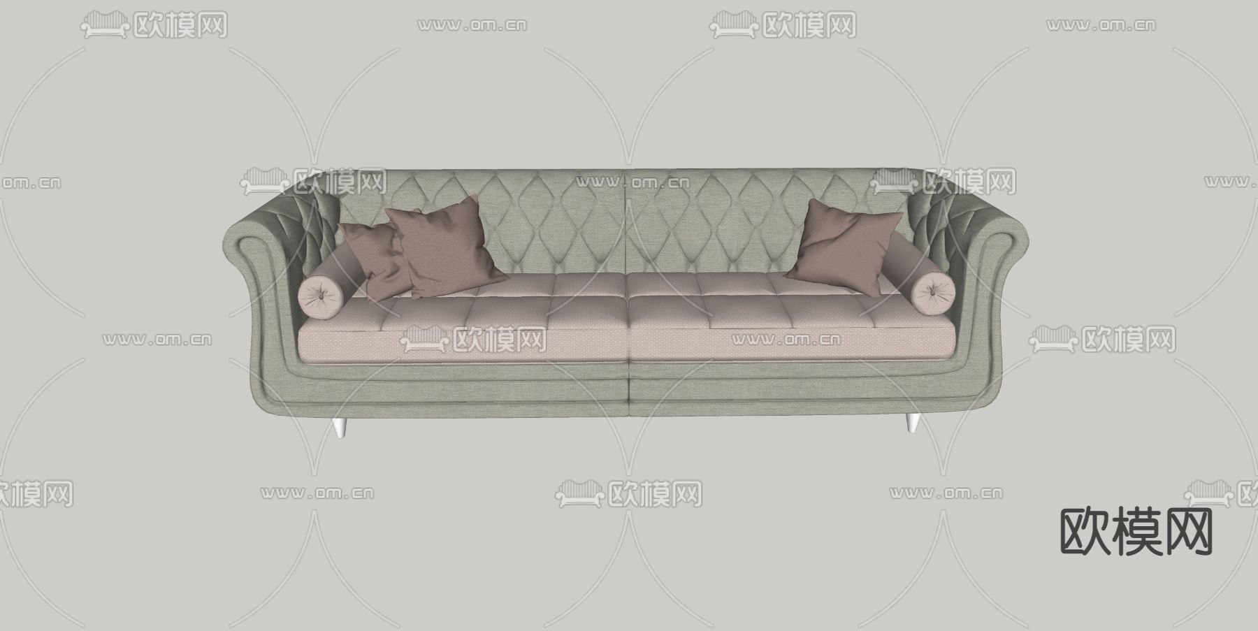 简欧布艺多人沙发su模型下载（渲染图2）