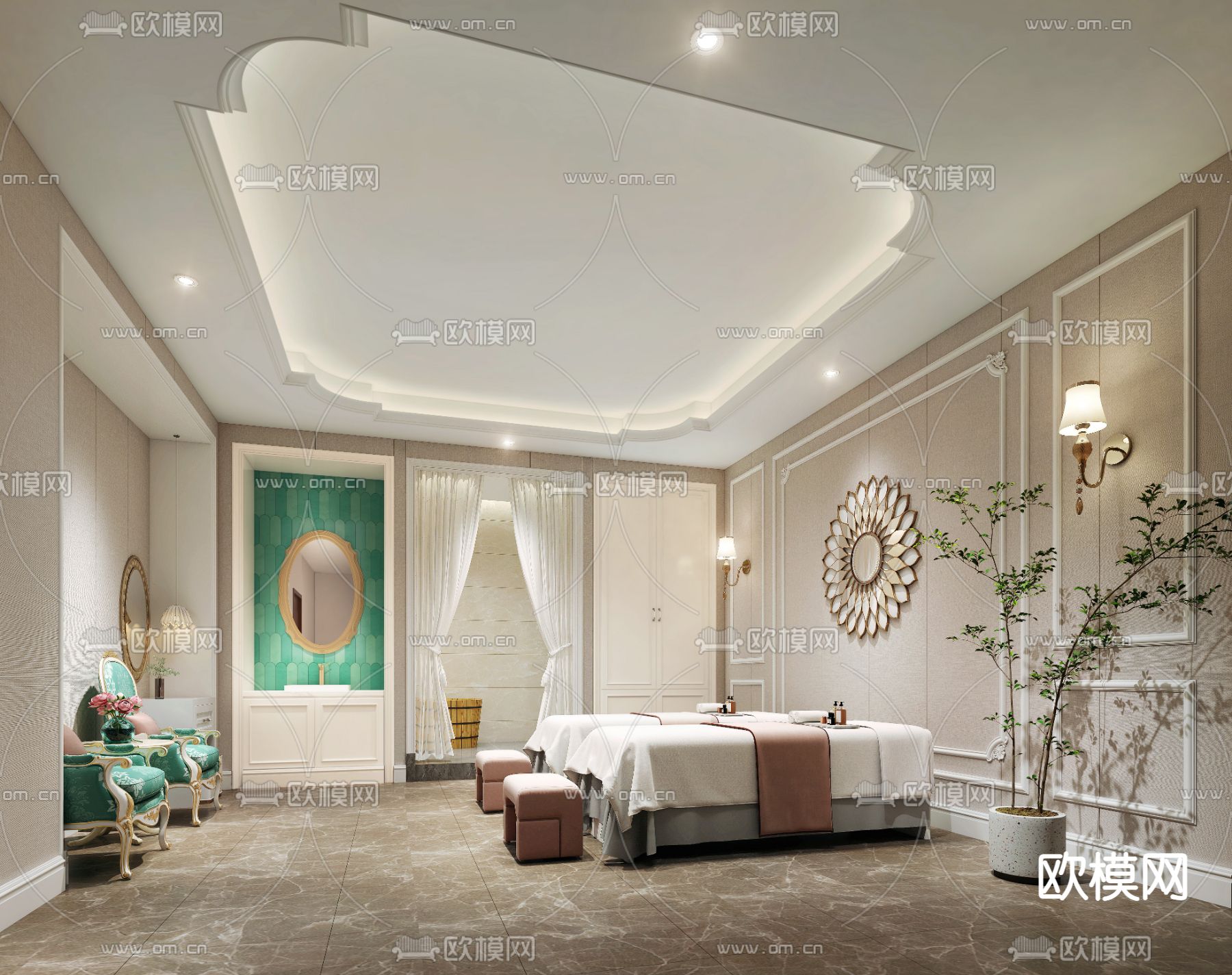 简欧spa美容院护理房3d模型下载