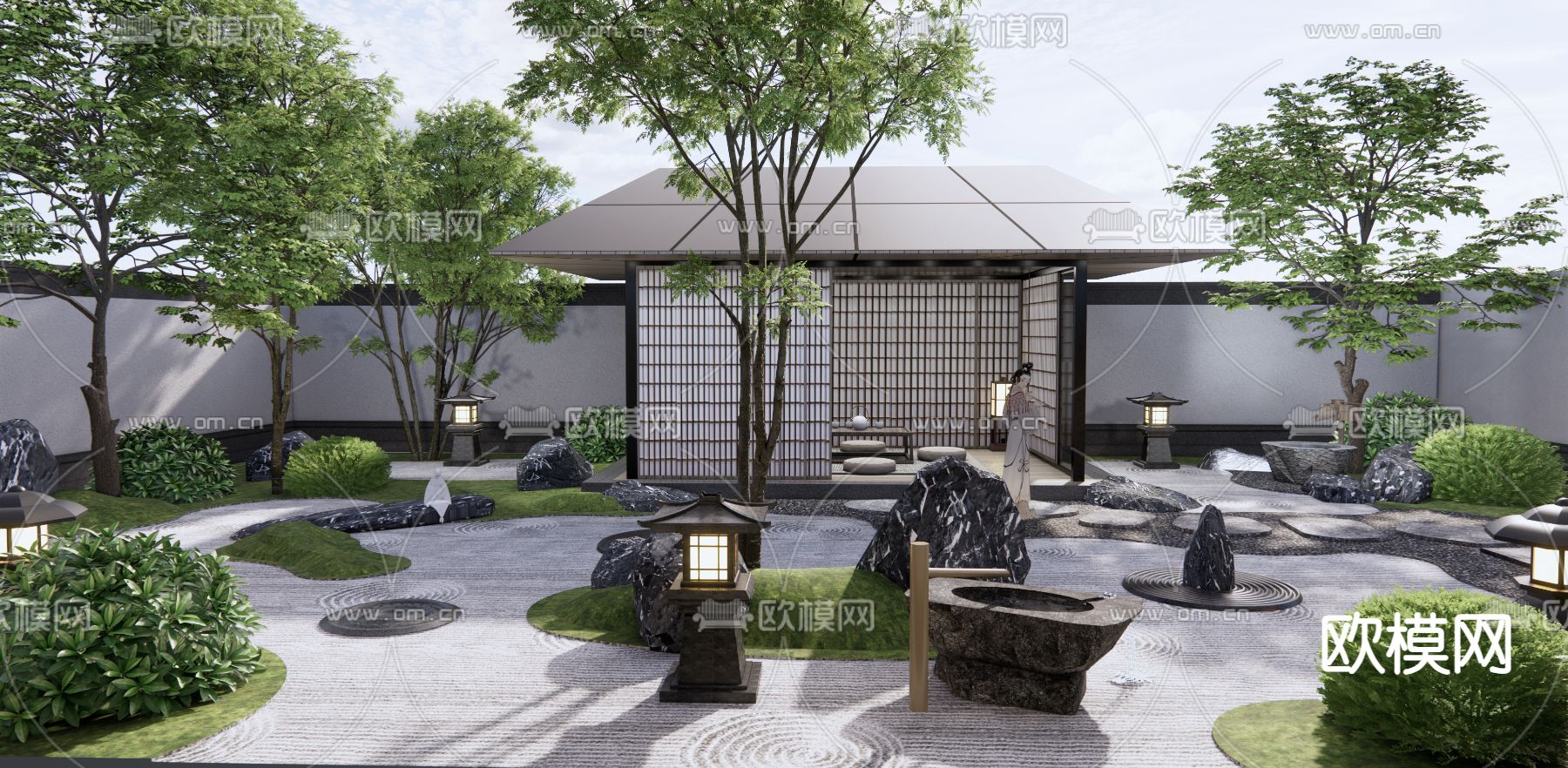 日式禅意庭院景观su模型