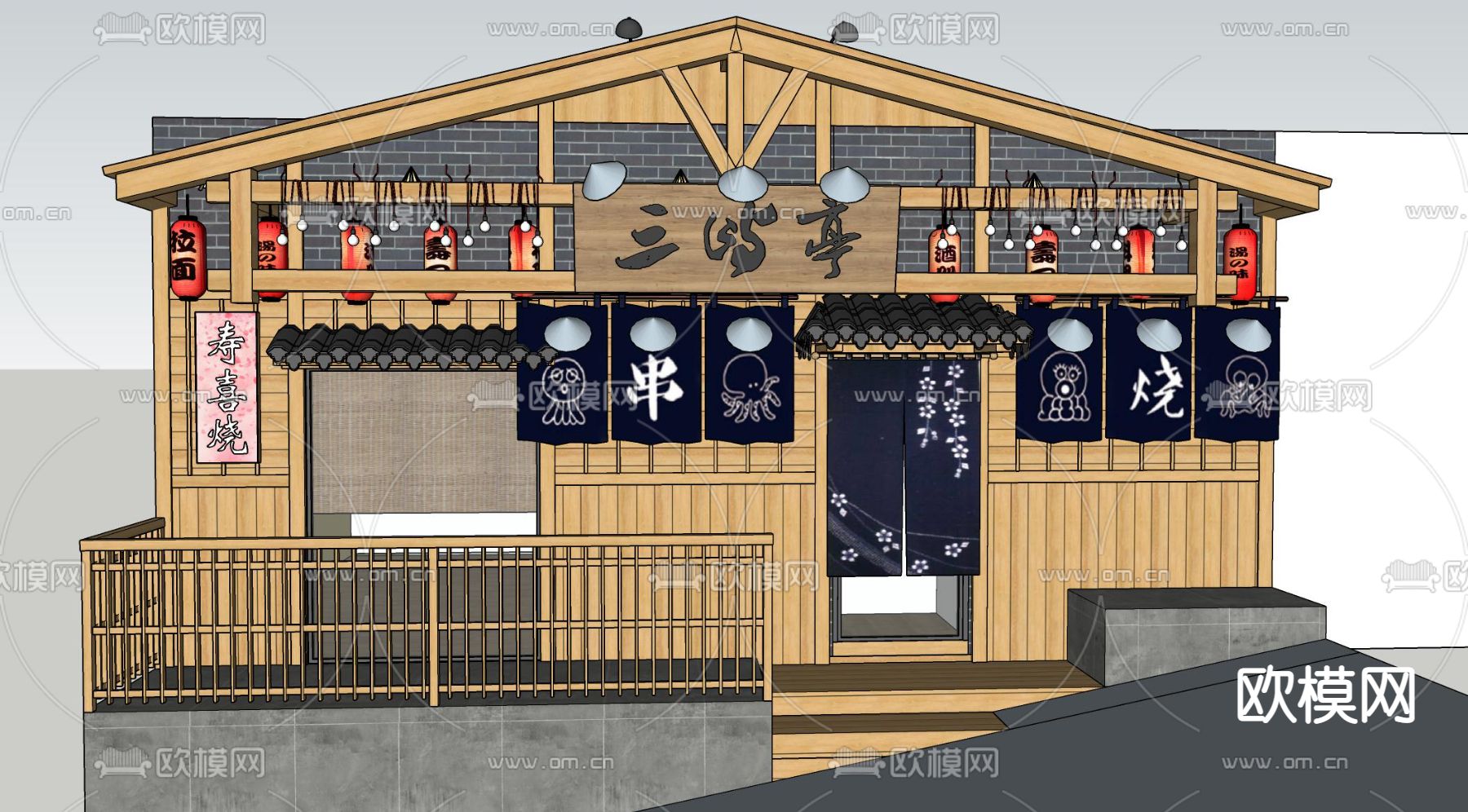 日式餐厅门面su模型下载（渲染图1）