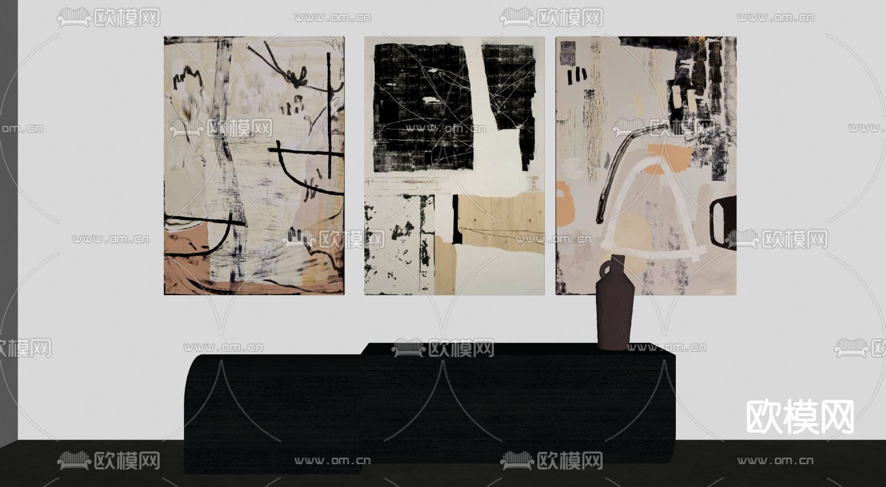 侘寂抽象装饰画su模型下载（渲染图2）