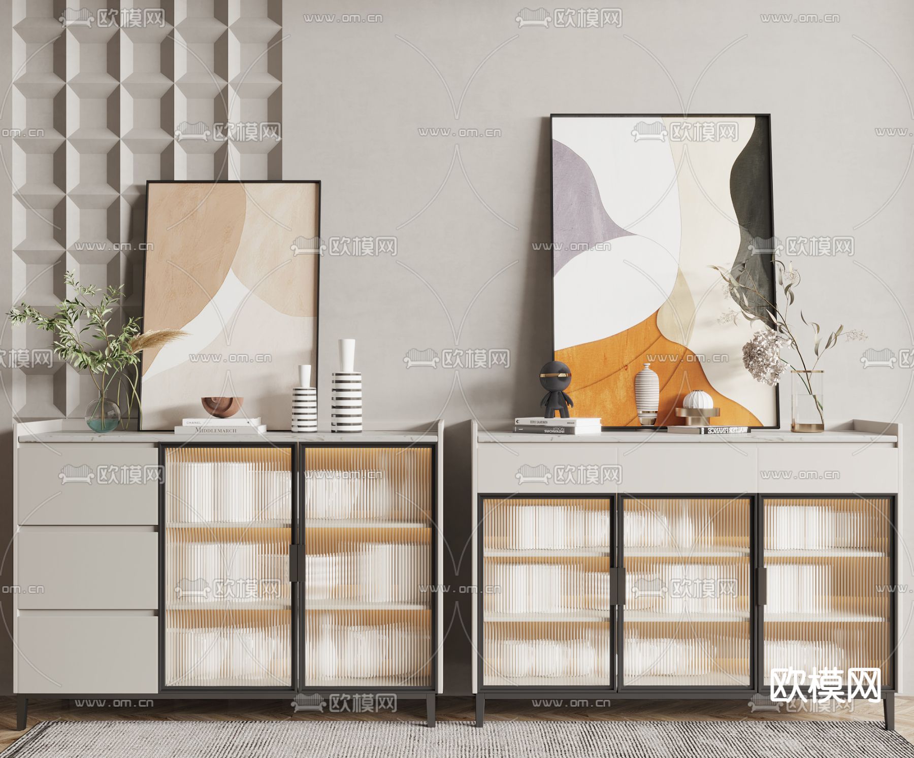 现代长虹玻璃餐边柜3d模型下载