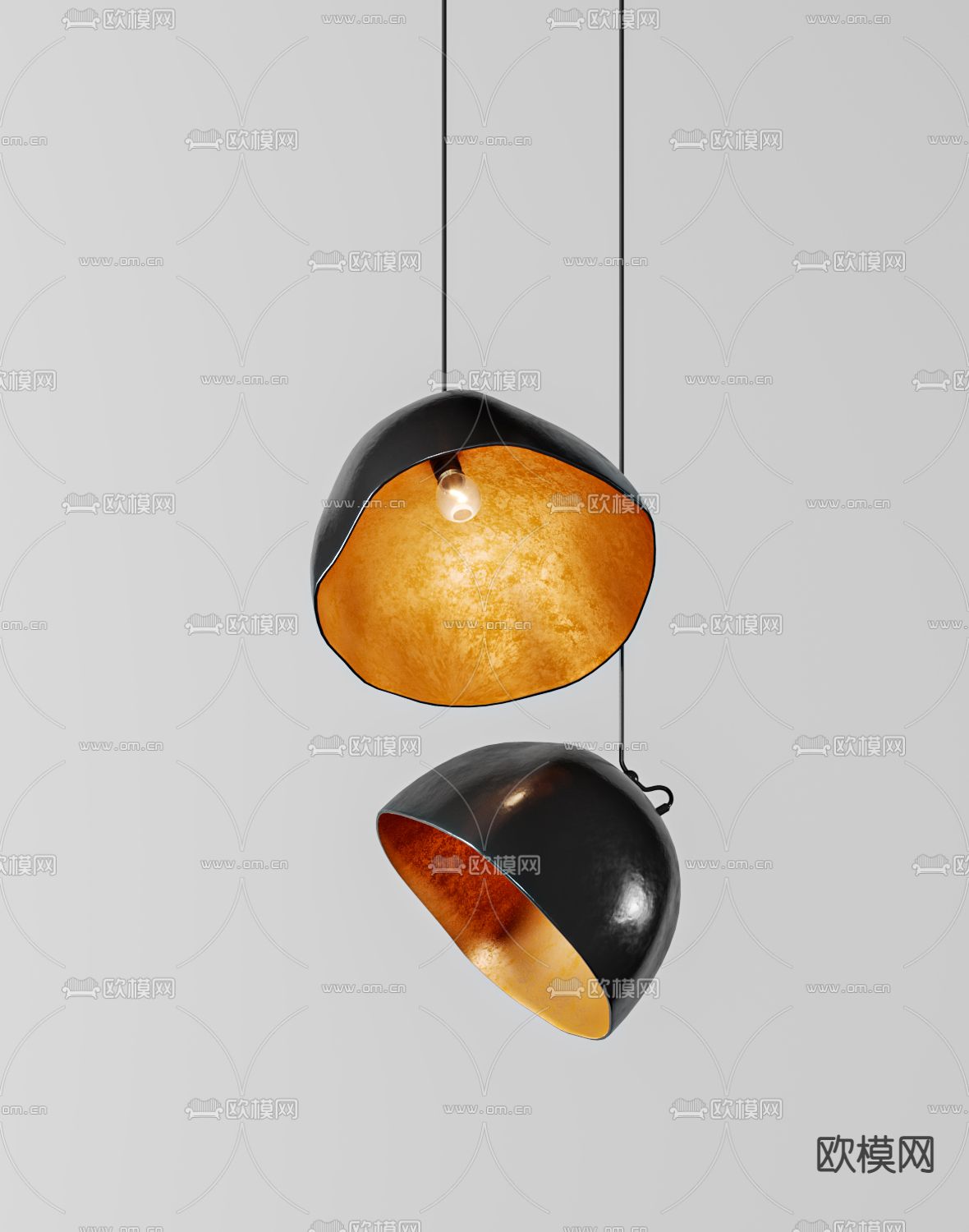 工业风半球灯罩吊灯3d模型下载（渲染图1）