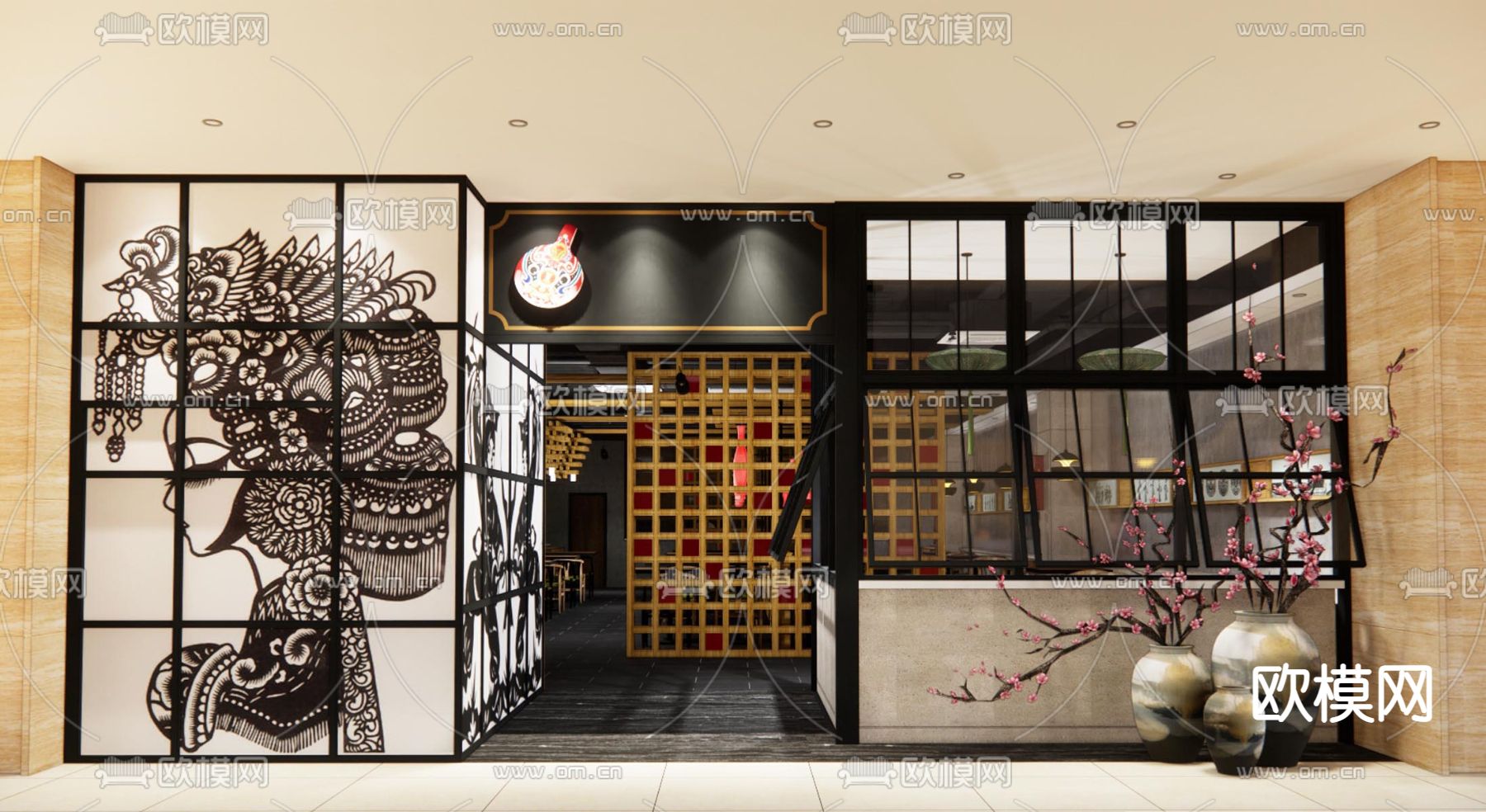 日式餐厅门面su模型下载（渲染图1）