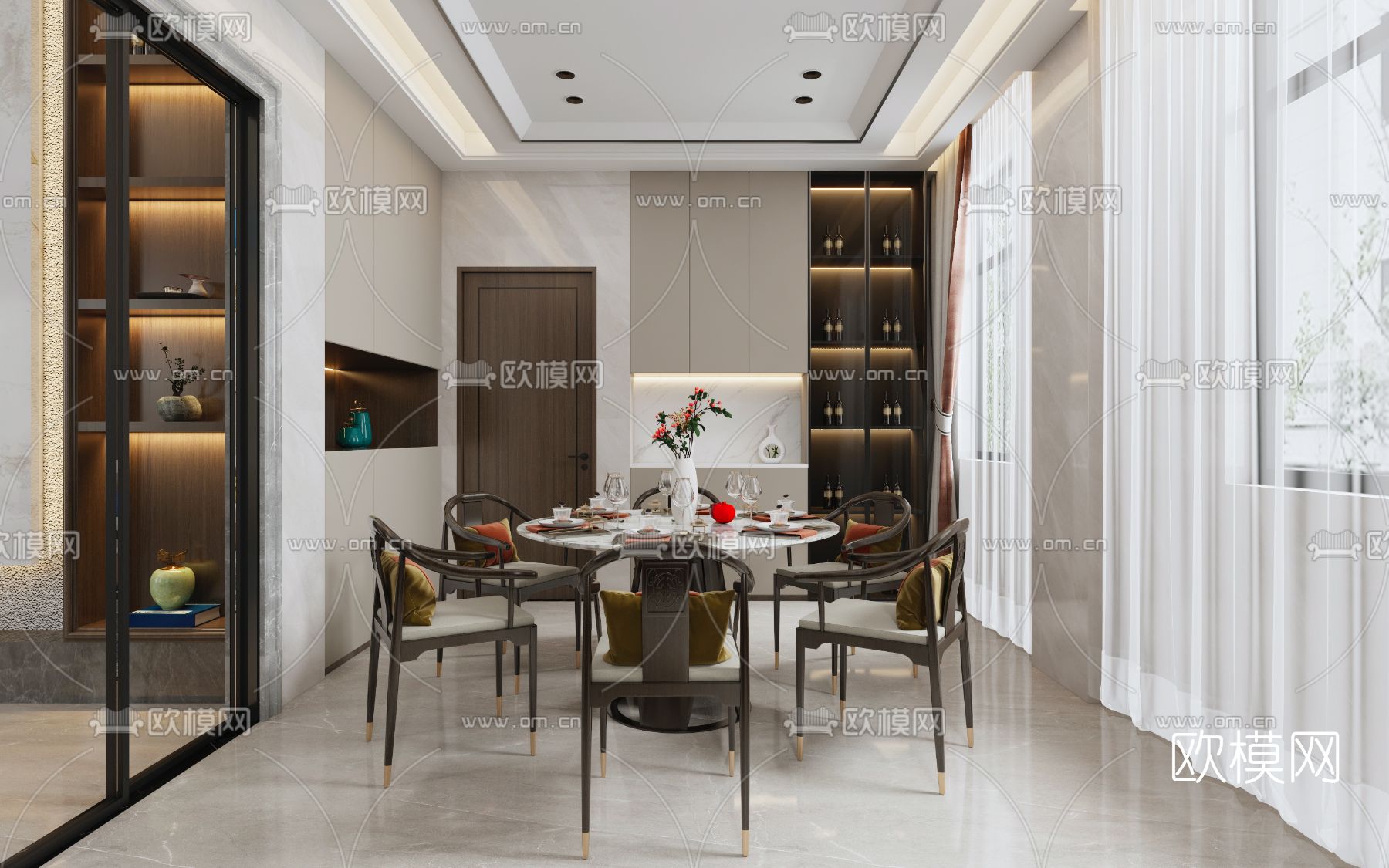 新中式餐厅3d模型下载