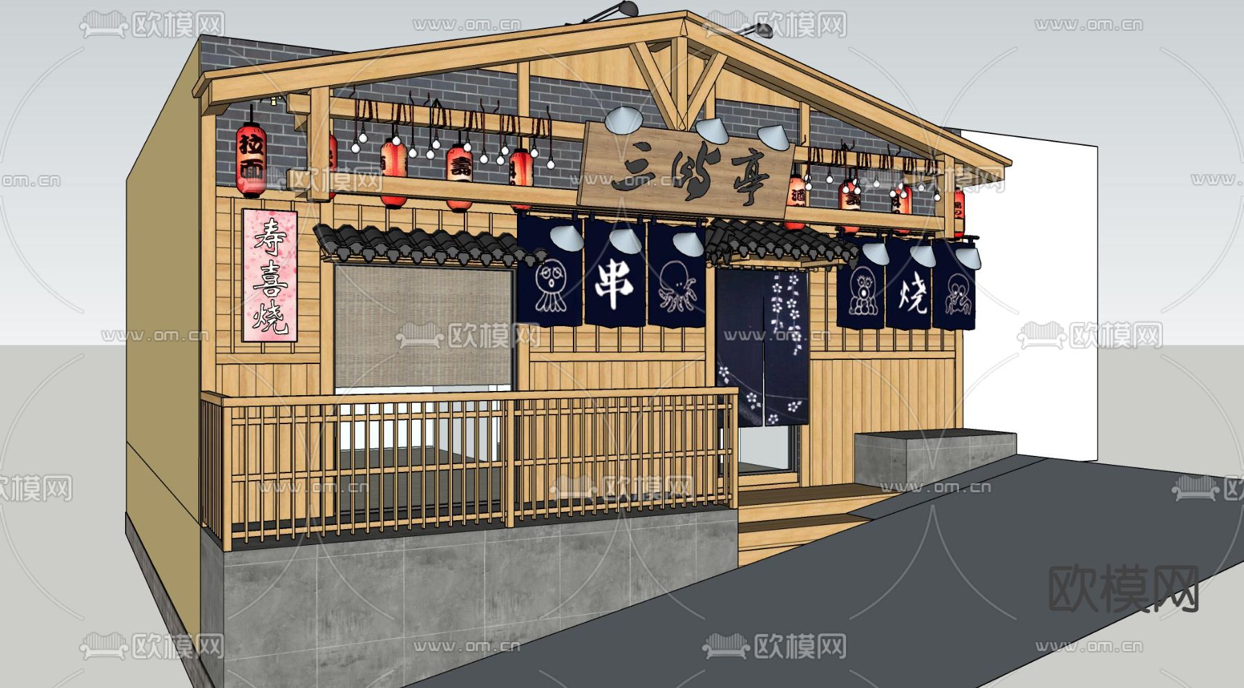 日式餐厅门面su模型下载（渲染图2）