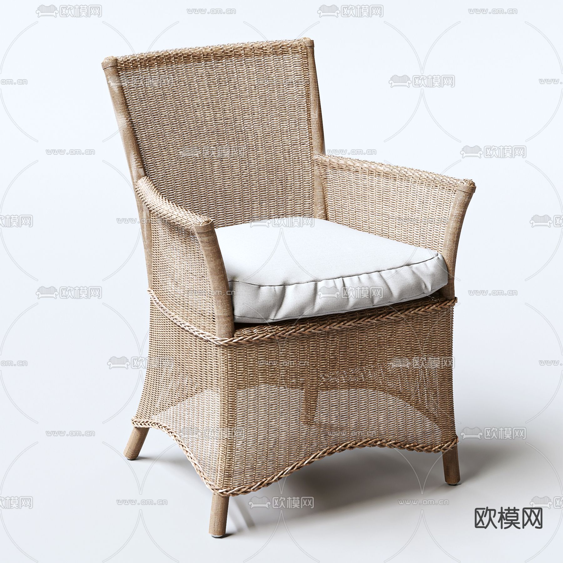 现代藤编户外扶手单椅3d模型下载