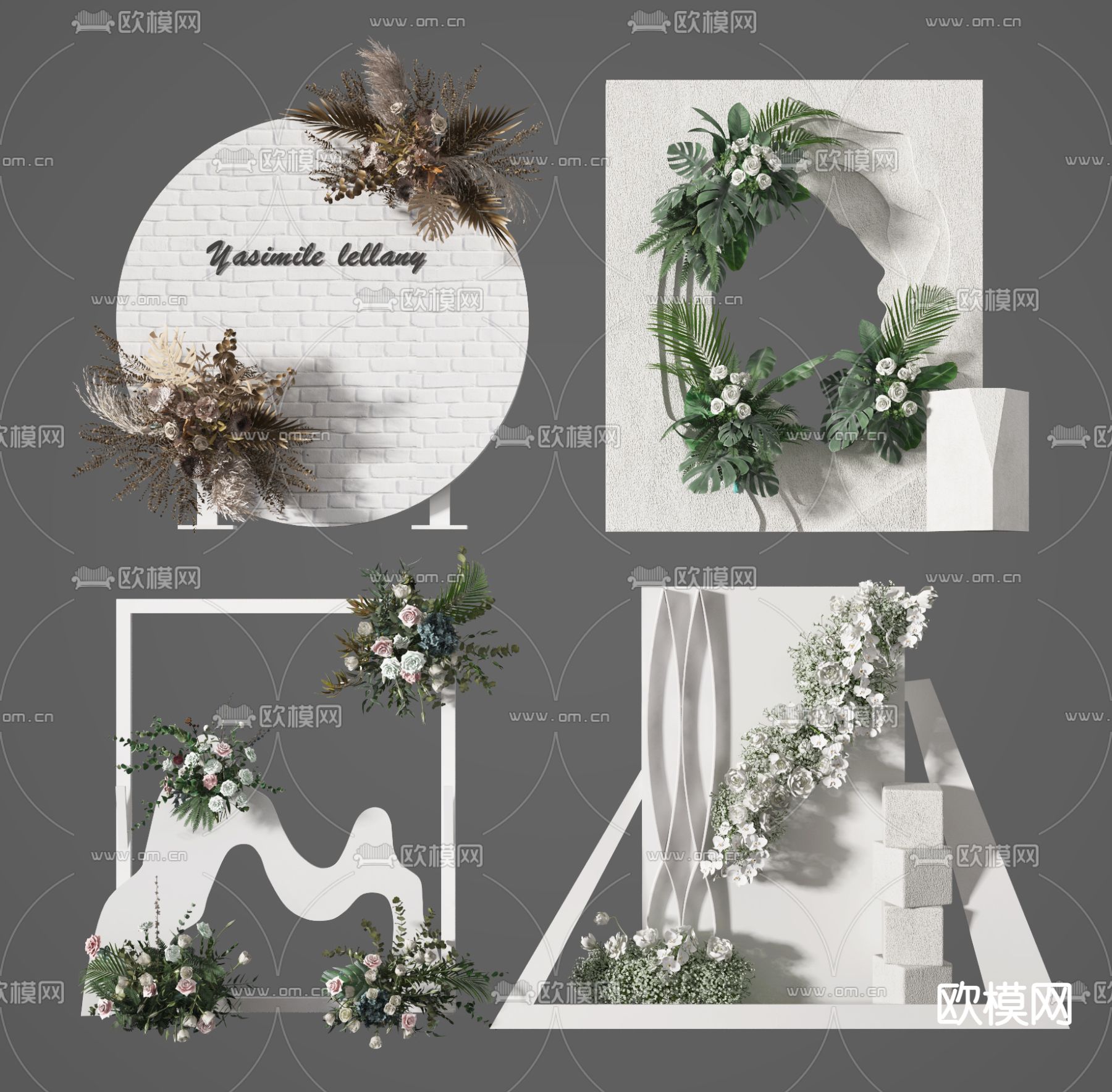 现代婚庆婚礼花艺花卉美陈3d模型下载