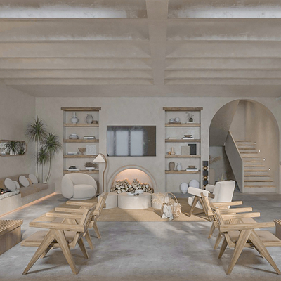  侘寂民宿接待大厅休息区su模型 