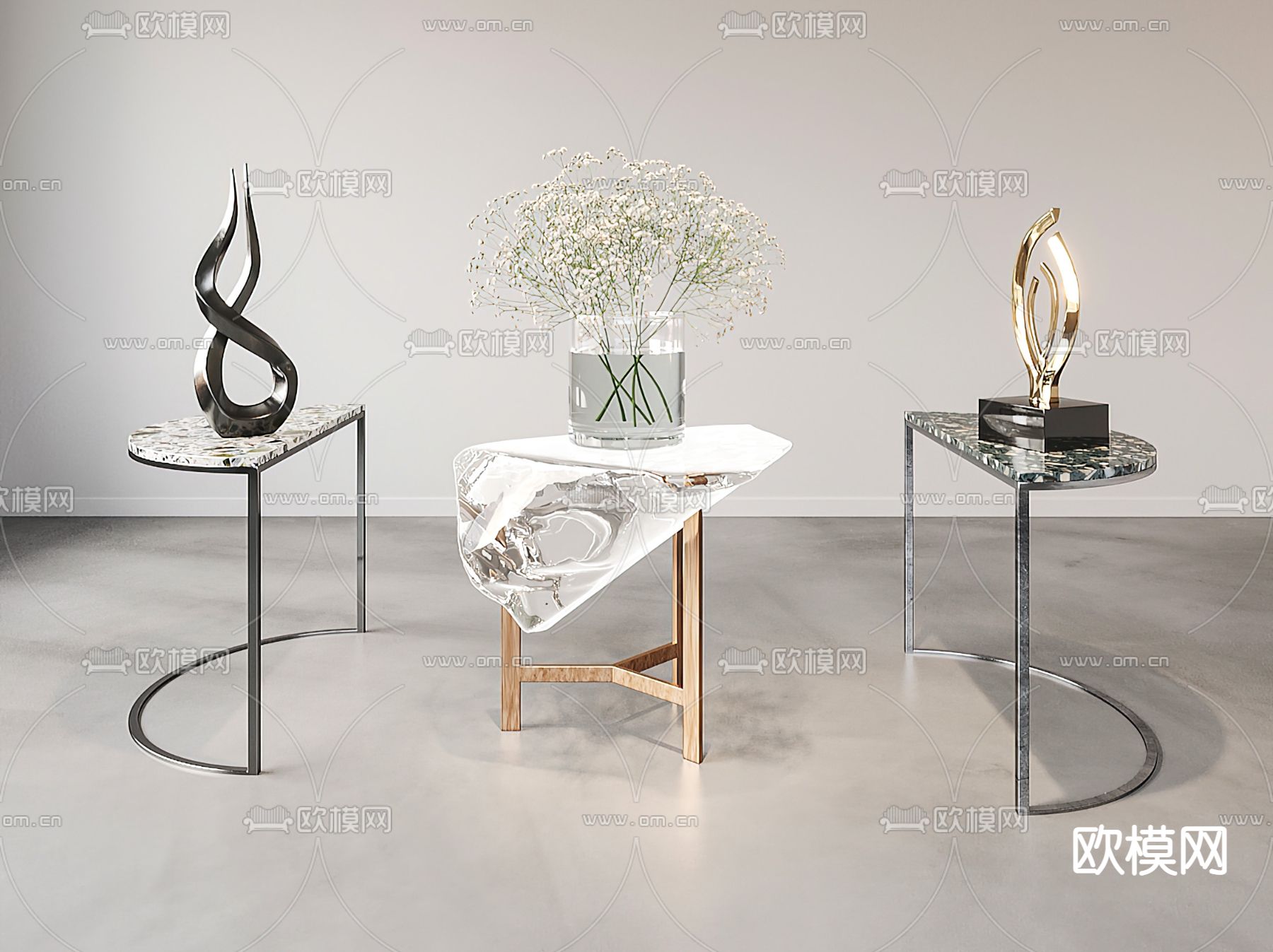 现代轻奢水磨石边几角几3d模型