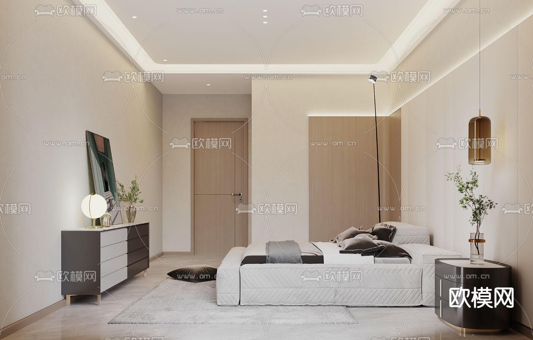 现代卧室主人房3d模型下载（渲染图2）