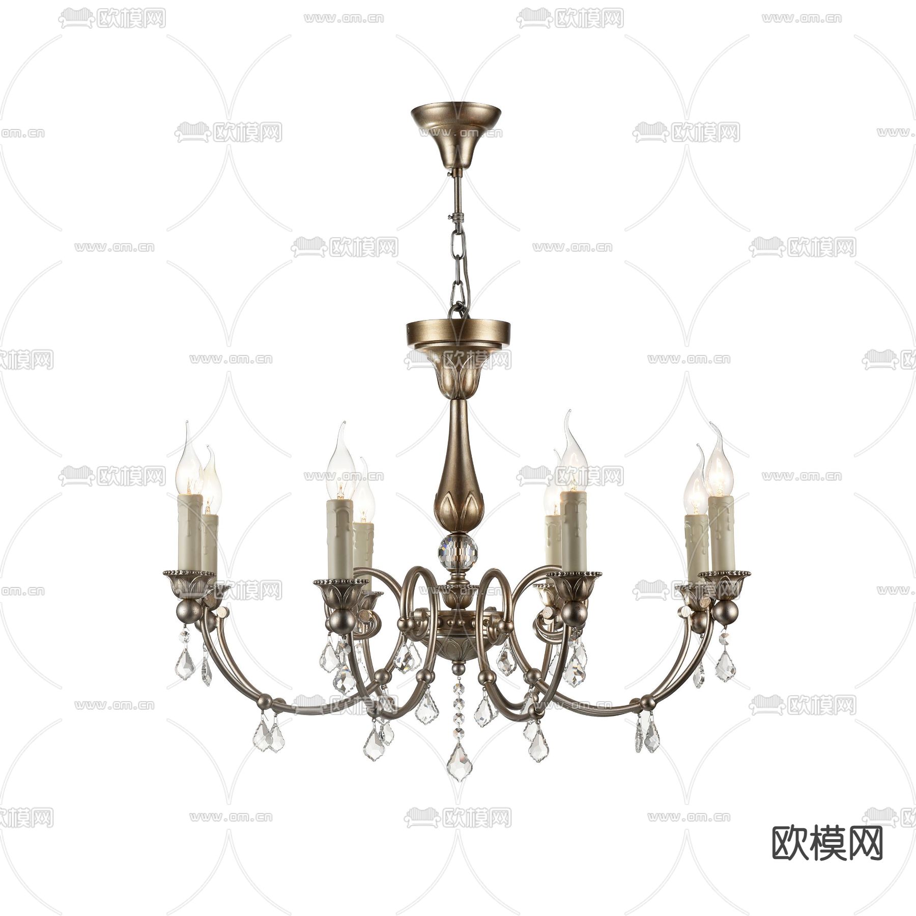欧式复古铁艺雕花水晶艺术吊灯免费3d模型下载