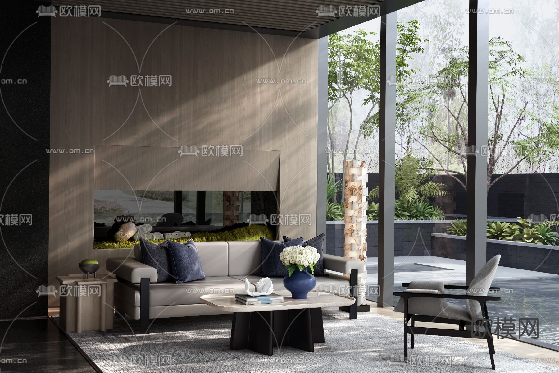 春山秋水设计 新中式售楼处洽谈区3d模型