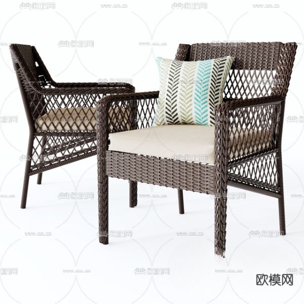 现代藤编户外休闲椅3d模型下载