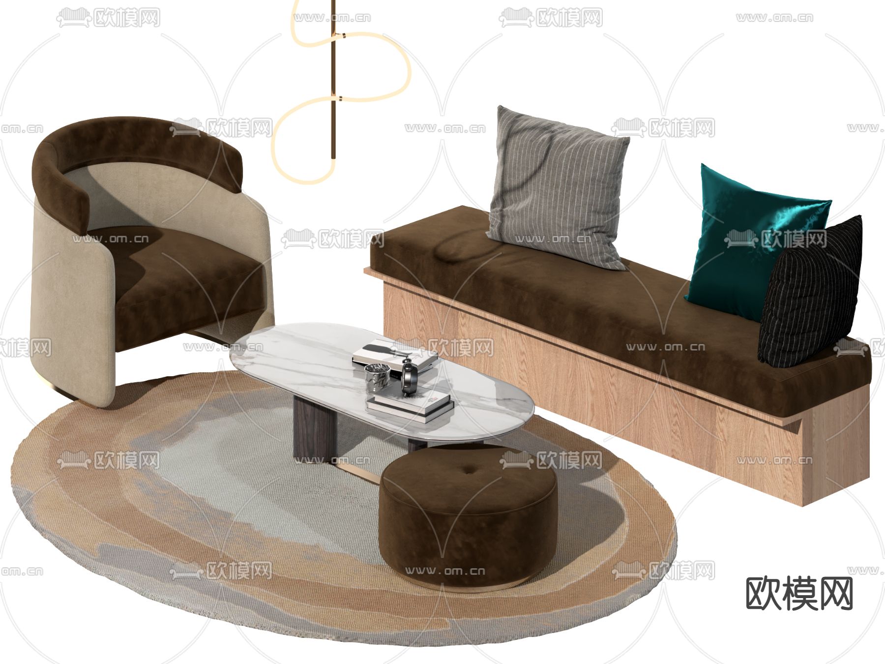 现代深棕布艺多人沙发3d模型下载