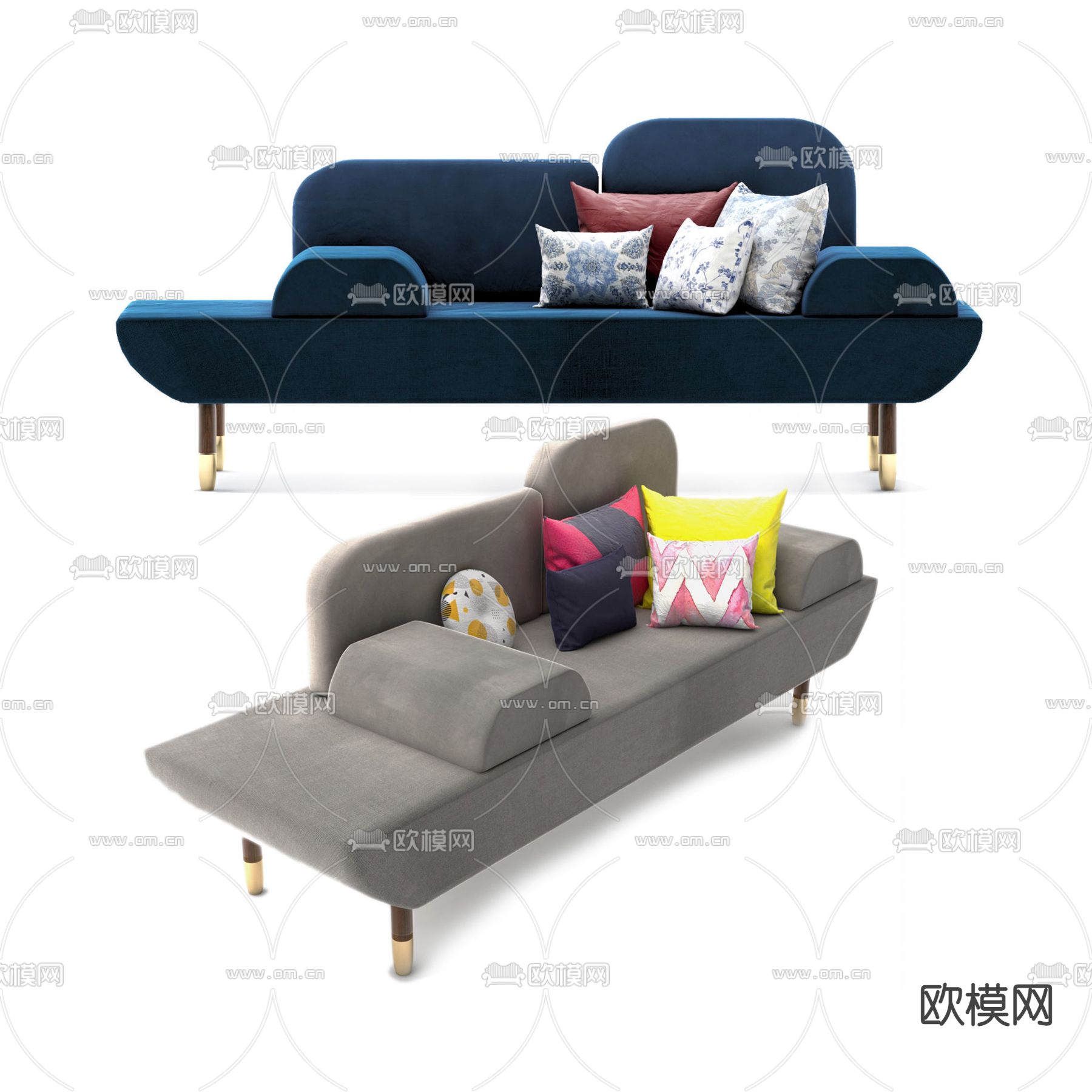 现代轻奢绒布艺术休闲沙发免费3d模型下载