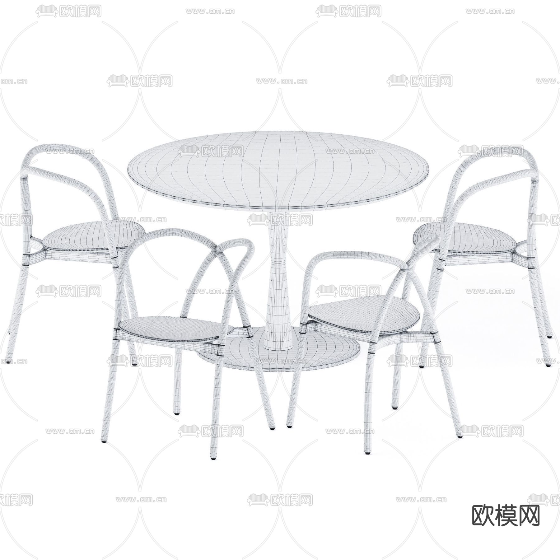 现代圆形休闲桌椅3d模型下载（渲染图2）