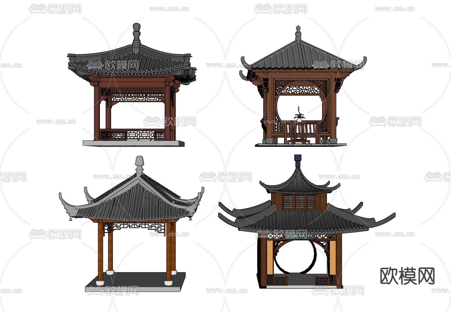 中式古建凉亭su模型下载（渲染图2）