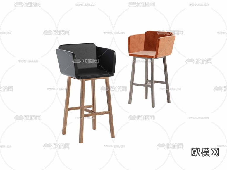 现代布艺吧椅3d模型下载