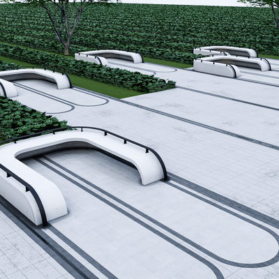  现代公园弧形座椅su模型 
