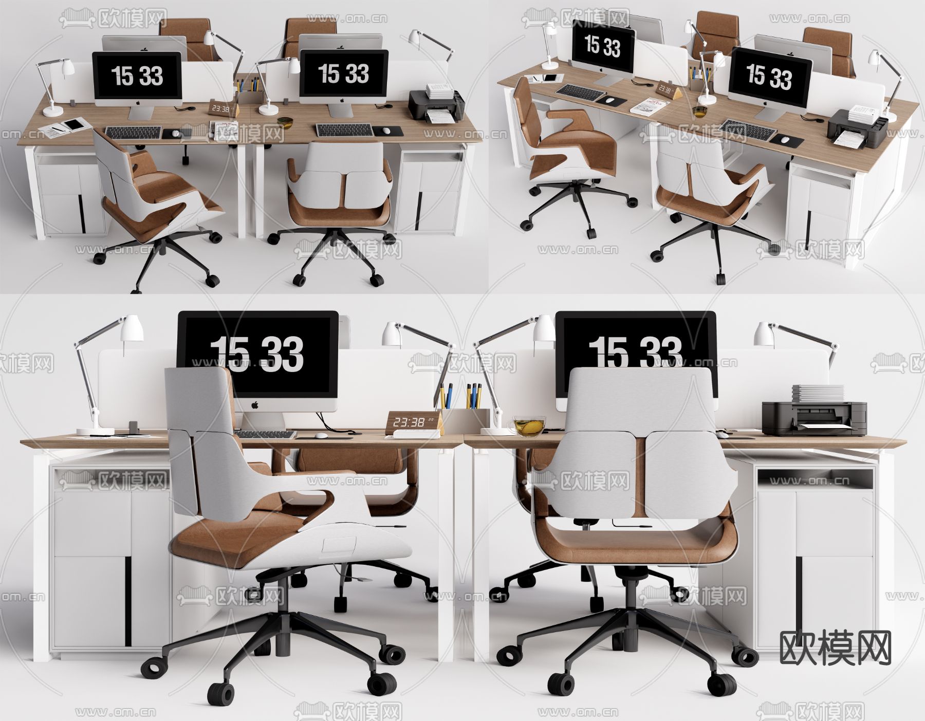 现代实木屏风卡位办公桌3d模型