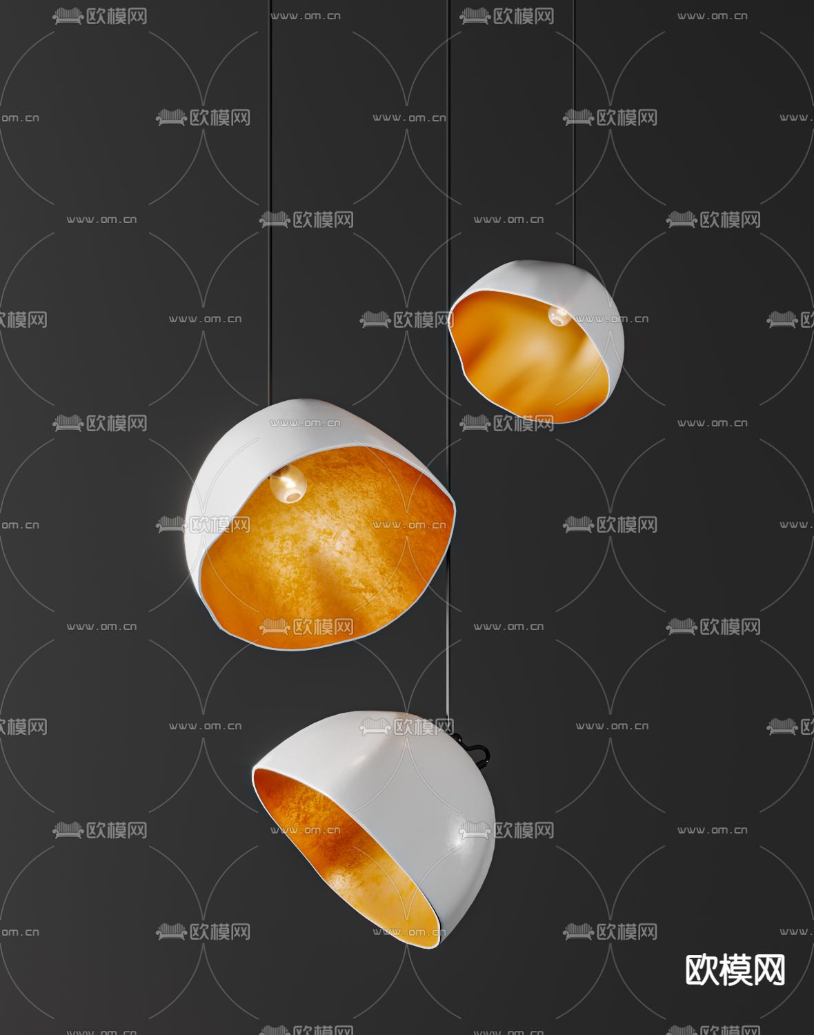 工业风半球灯罩吊灯3d模型下载（渲染图2）