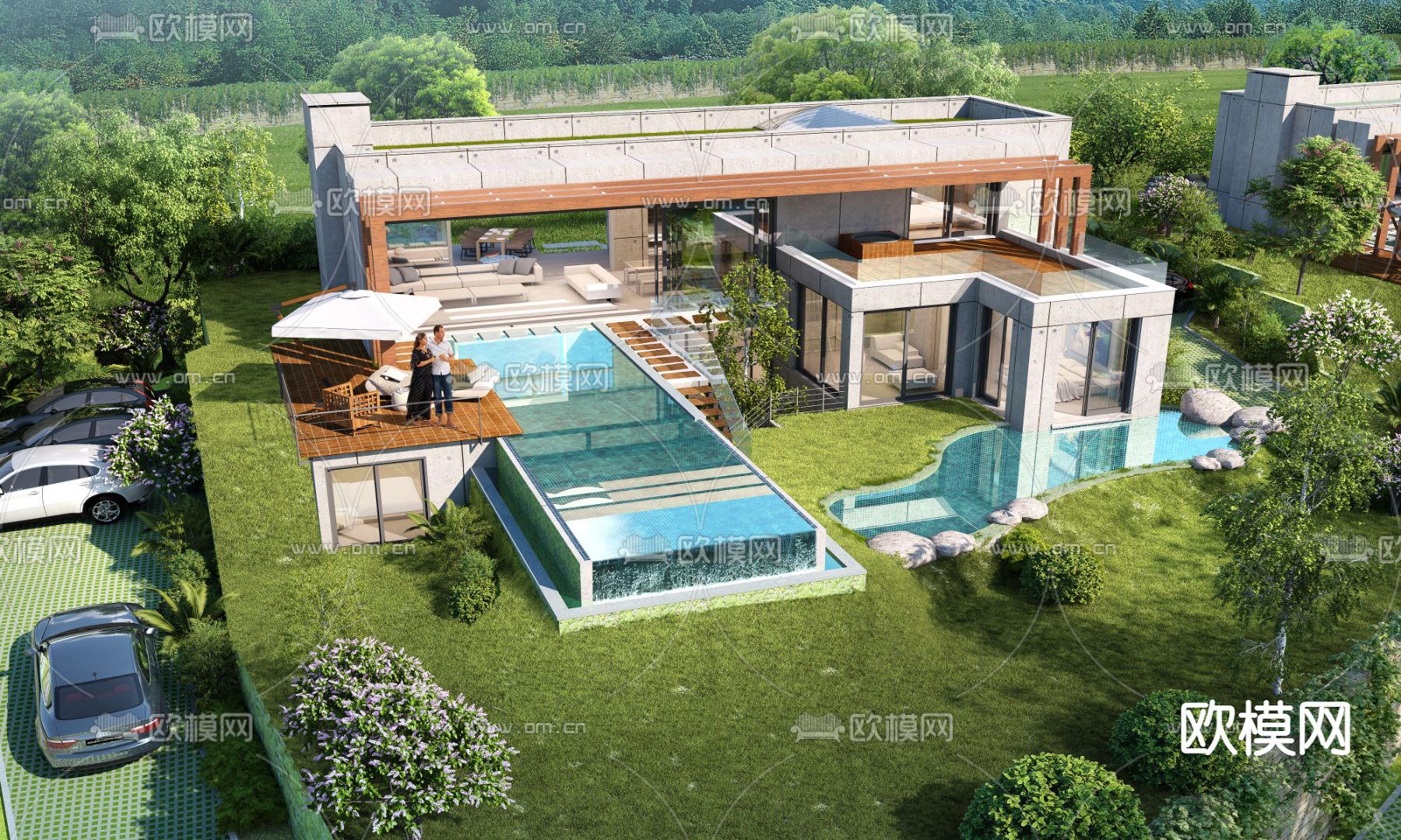 现代独栋别墅3d模型下载（渲染图2）