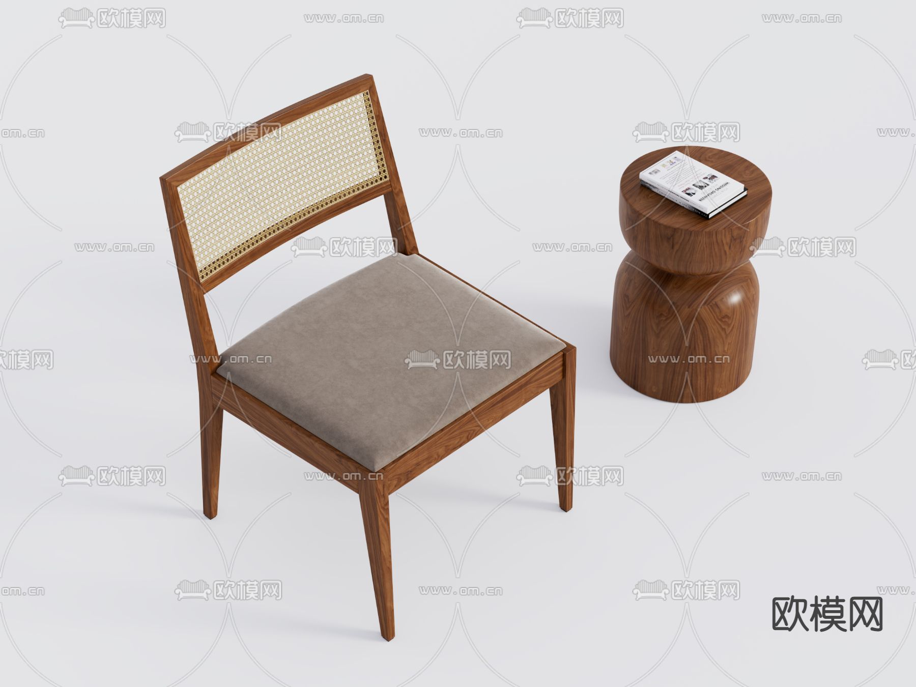 侘寂实木休闲椅3d模型下载（渲染图1）
