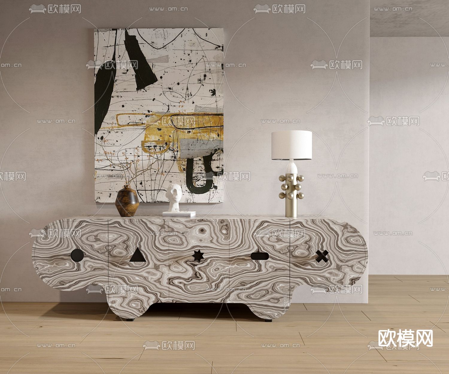 后现代大理石纹异型玄关柜3d模型下载