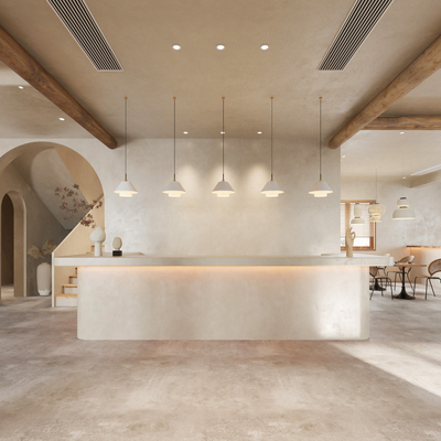  侘寂民宿大堂接待区su模型 