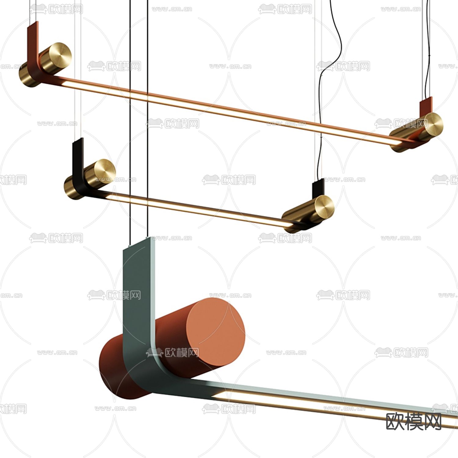 Natuzzi 现代金属条形吊灯3d模型下载