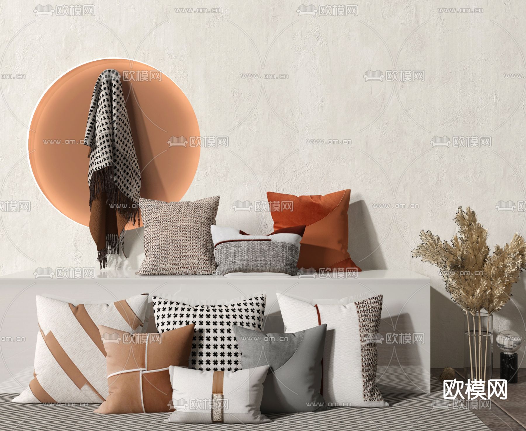 现代方形抱枕3d模型下载