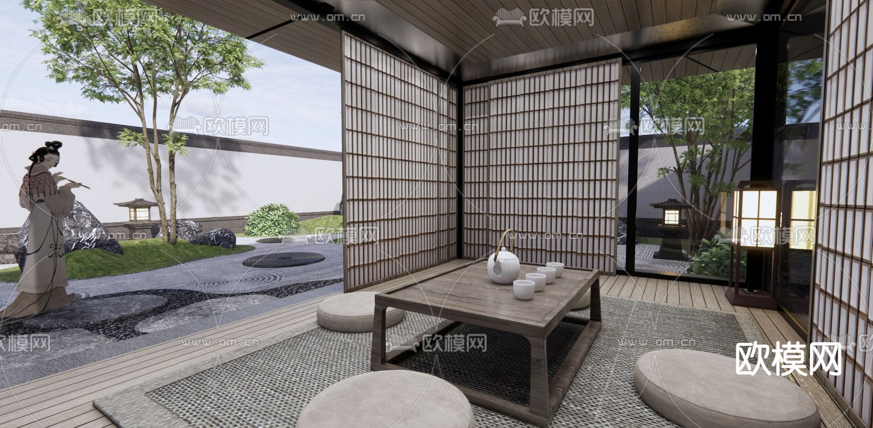 日式禅意庭院景观su模型