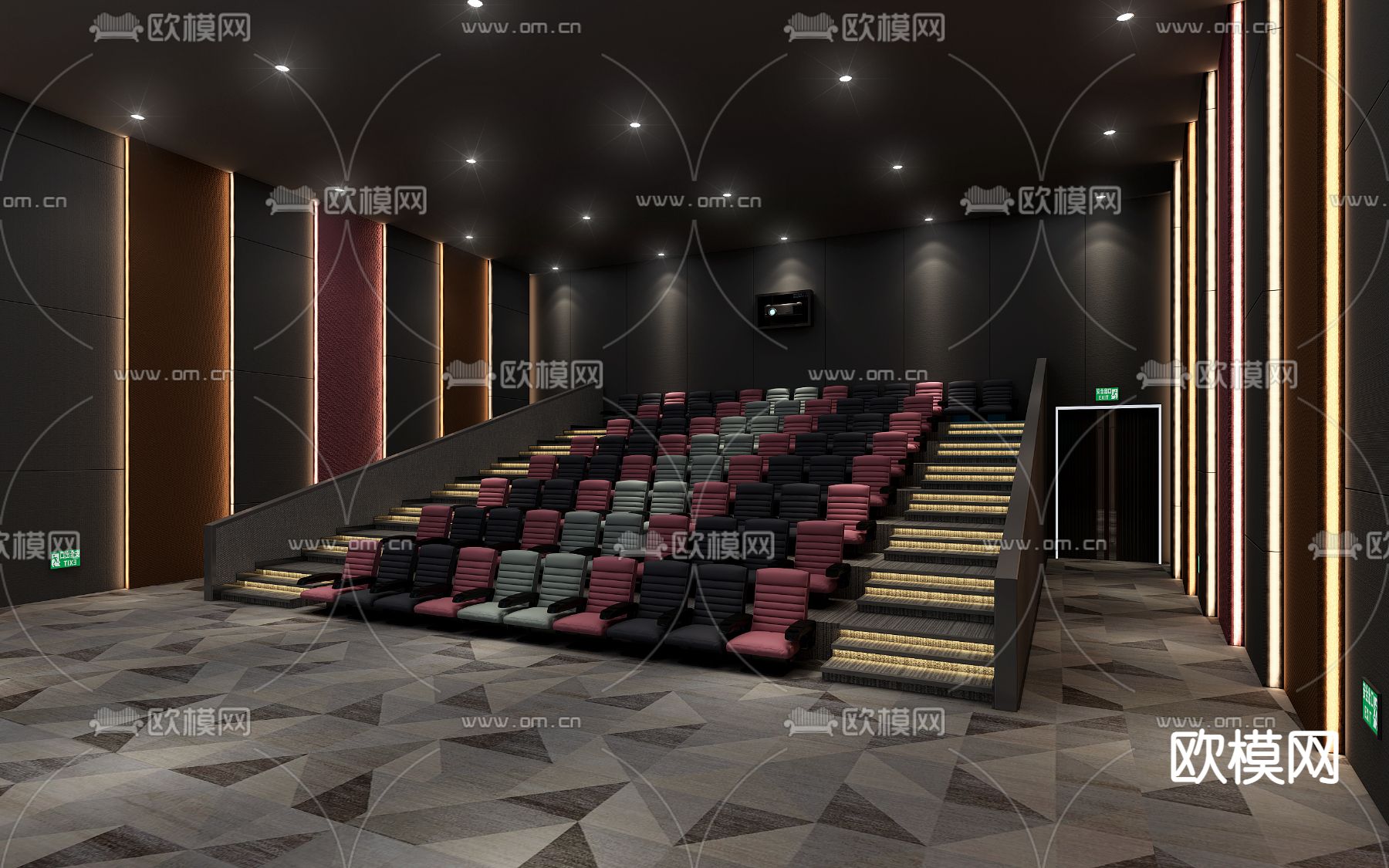 现代电影院观影厅3d模型下载（渲染图3）