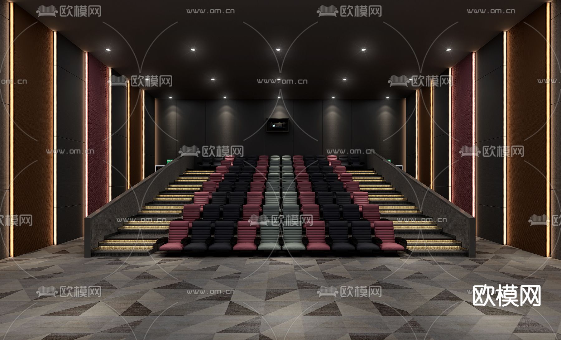现代电影院观影厅3d模型下载（渲染图1）