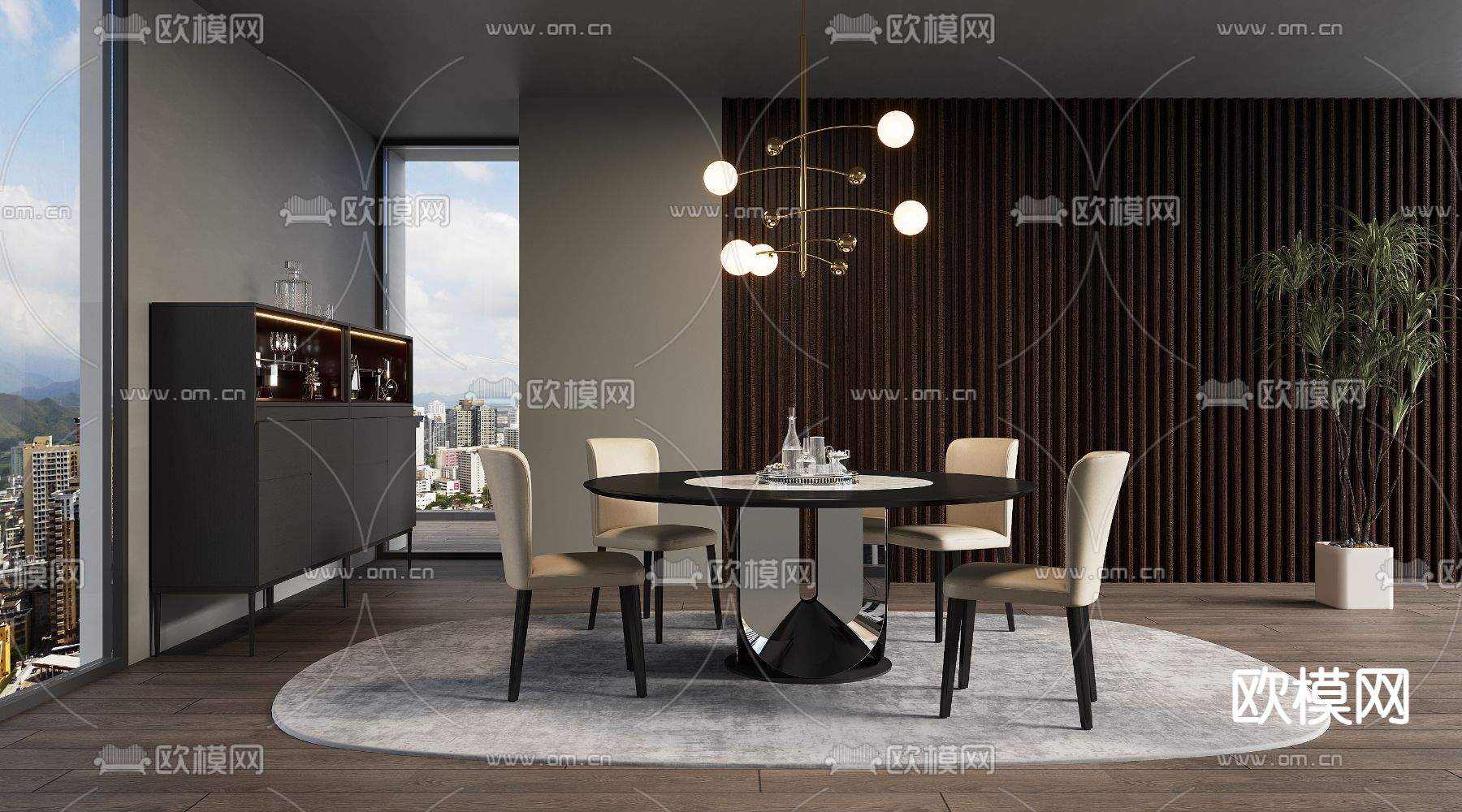 现代高级灰餐厅3d模型下载