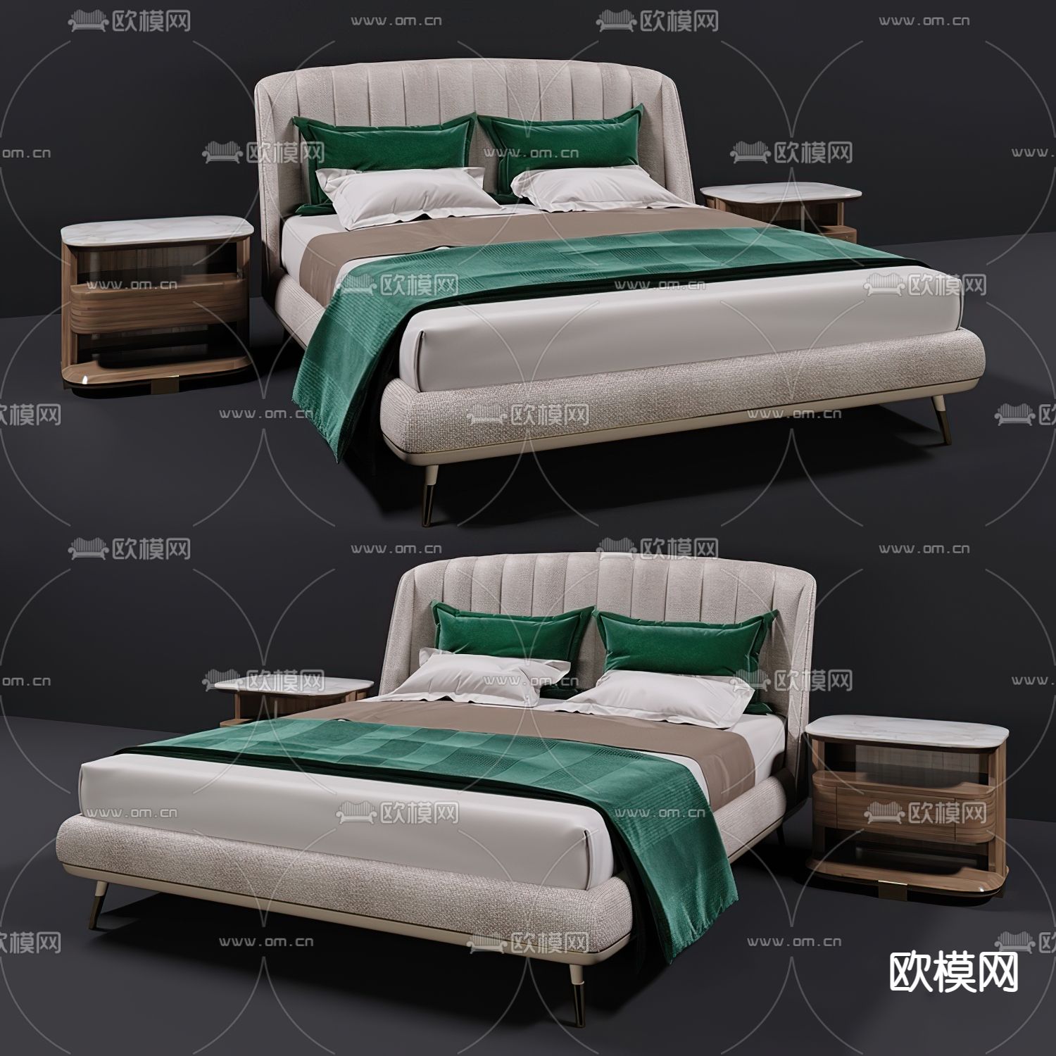 现代布艺双人床3d模型下载