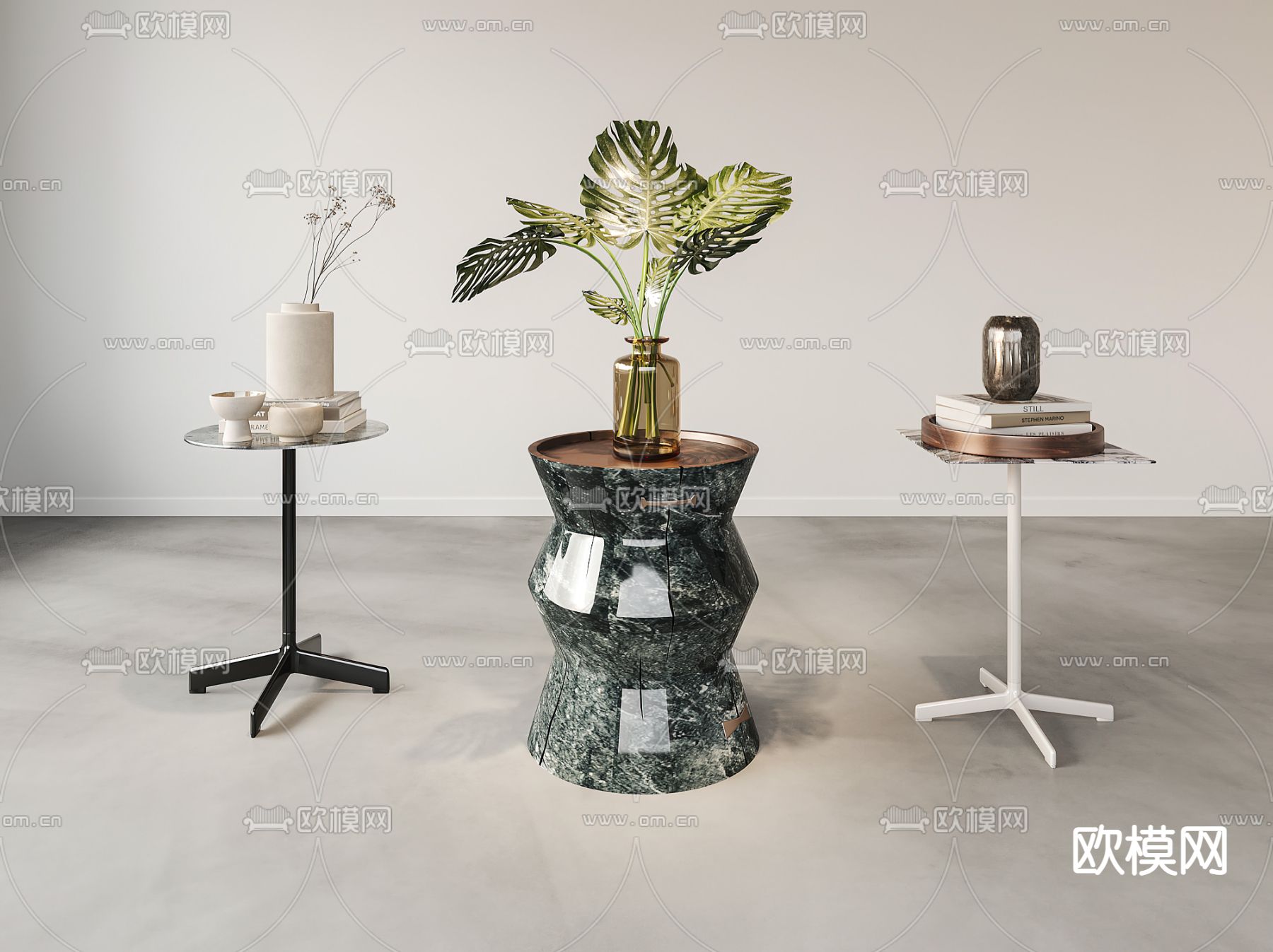 现代圆形边几组合3d模型下载