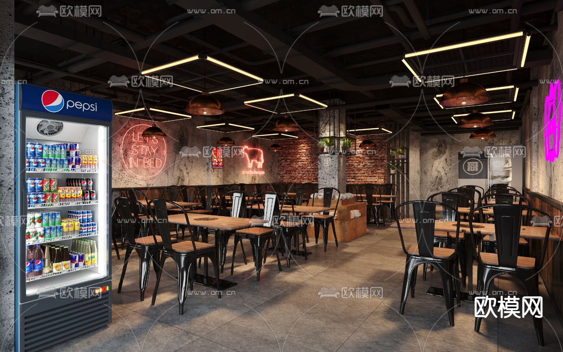 工业风火锅店3d模型下载（渲染图2）