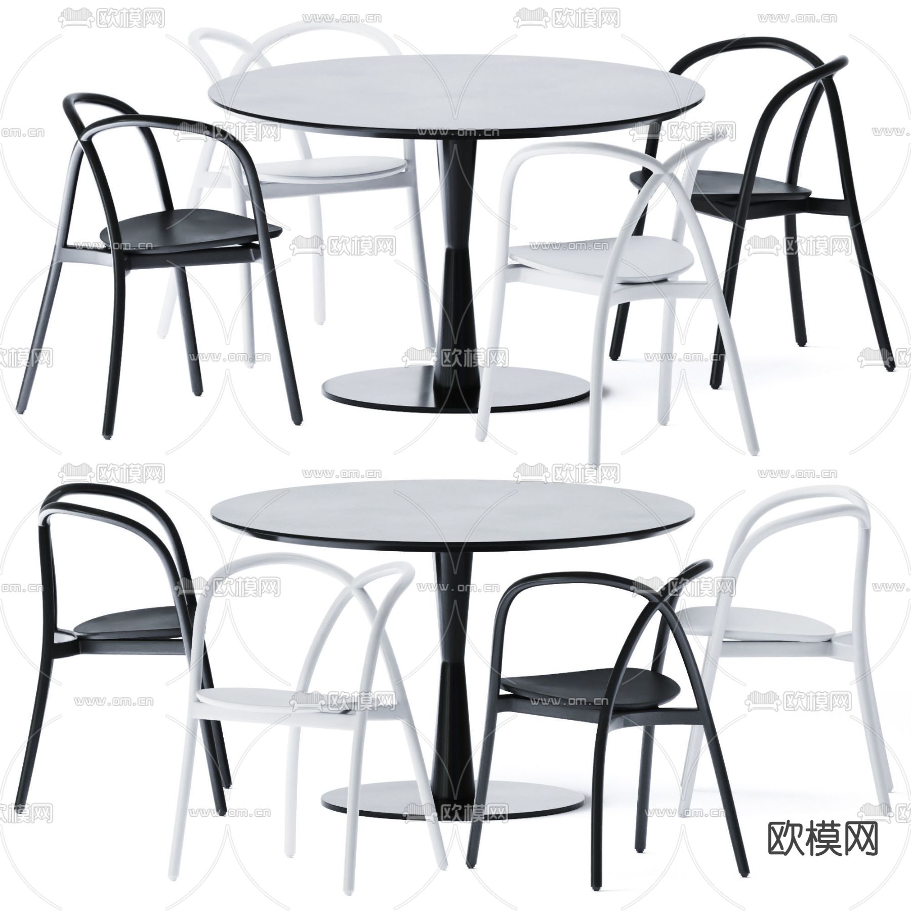 现代圆形休闲桌椅3d模型下载（渲染图1）