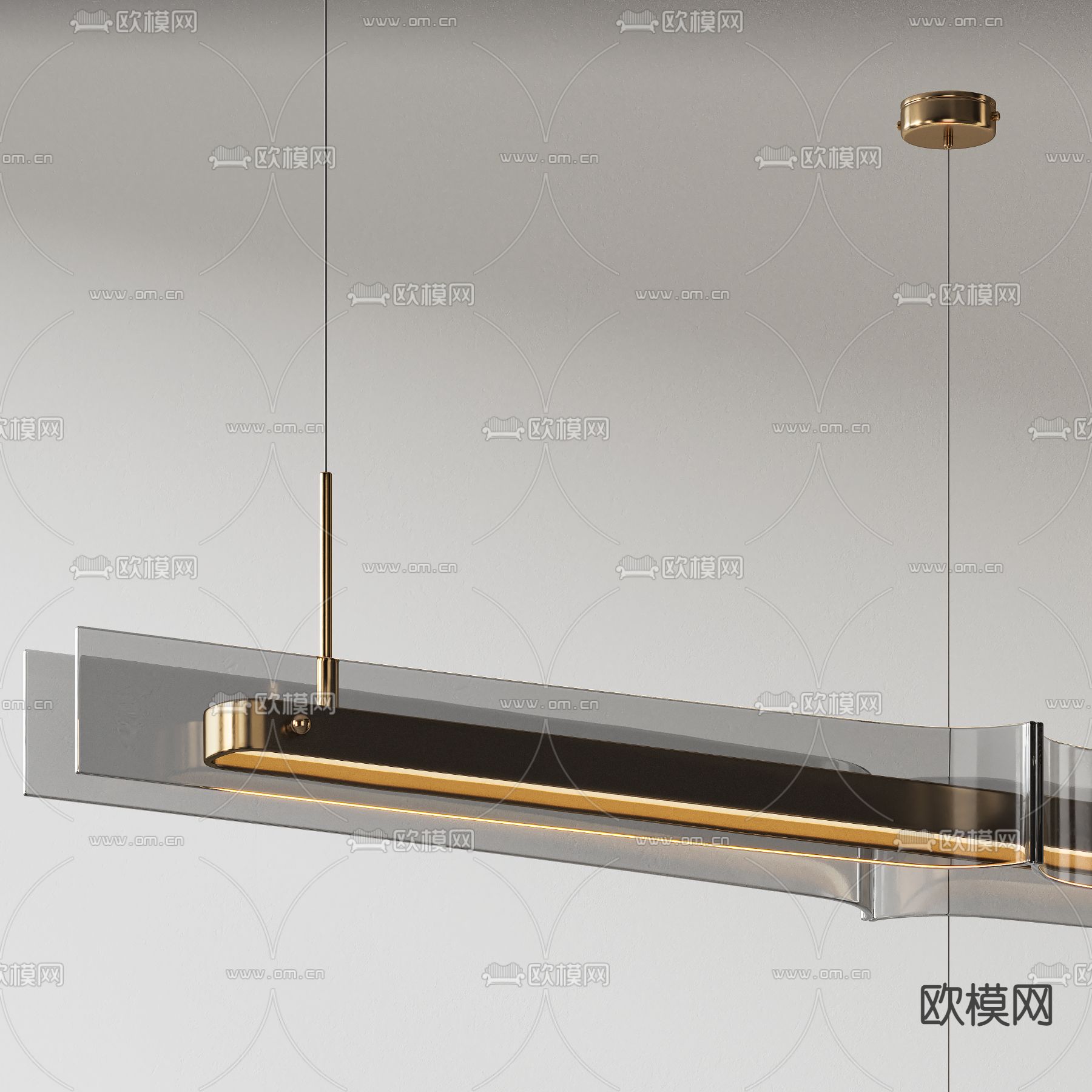 现代轻奢条形玻璃片吊灯3d模型下载（渲染图2）