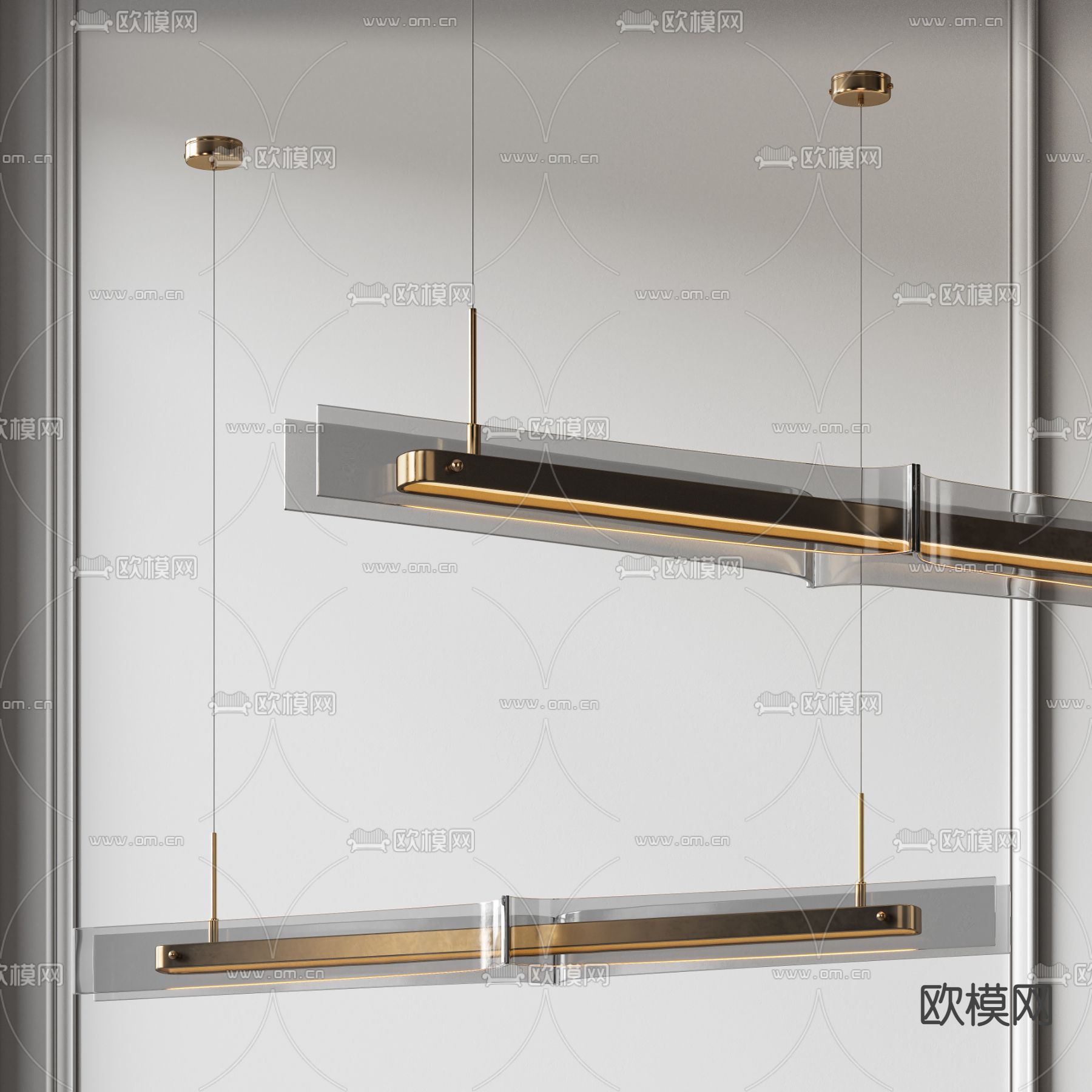现代轻奢条形玻璃片吊灯3d模型下载（渲染图1）