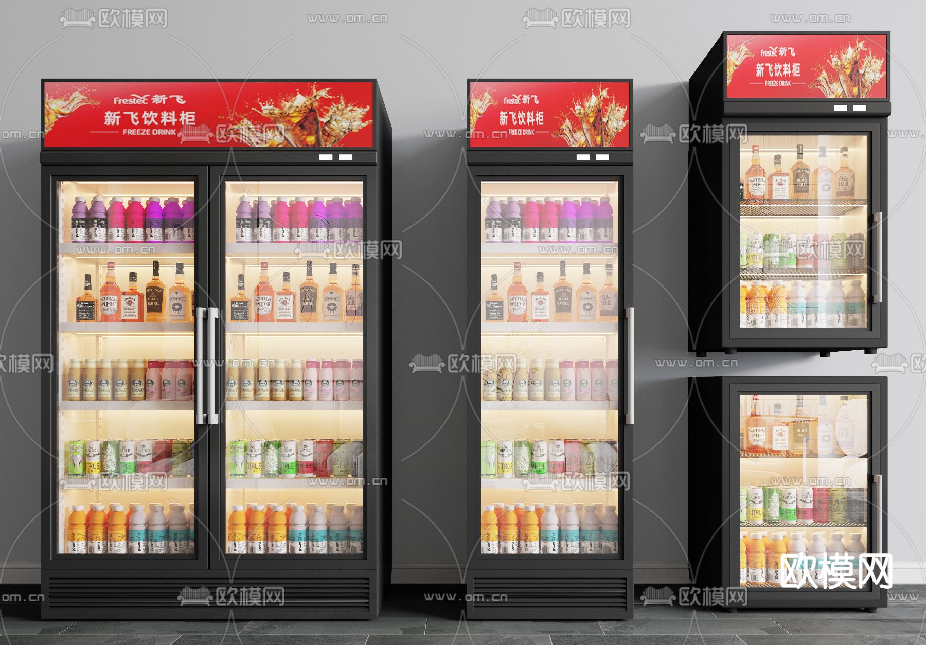 现代商用冰箱冰柜冷饮柜3d模型下载_ID12001484_3dmax免费模型-欧模网