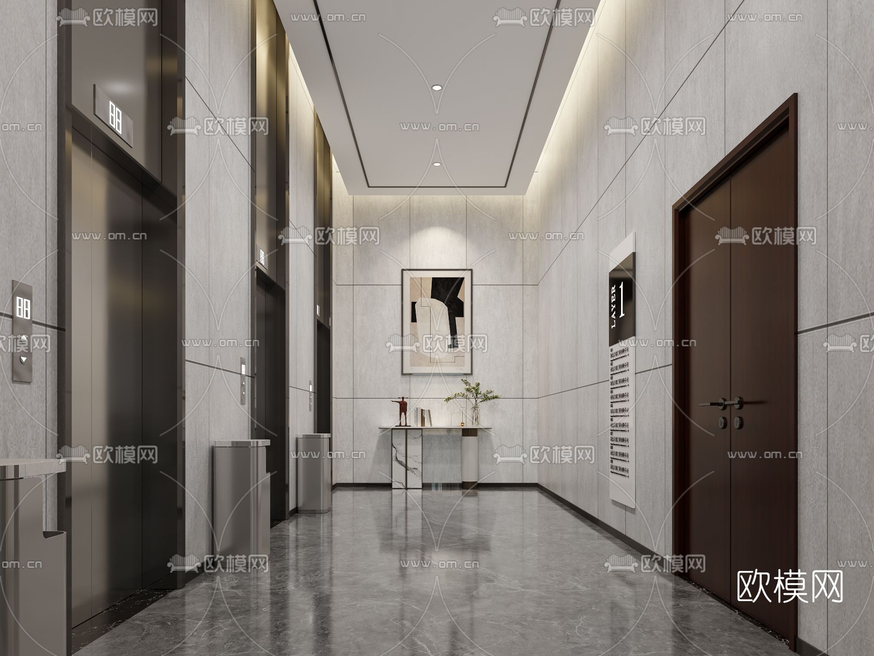 现代办公楼大厅3d模型下载（渲染图2）