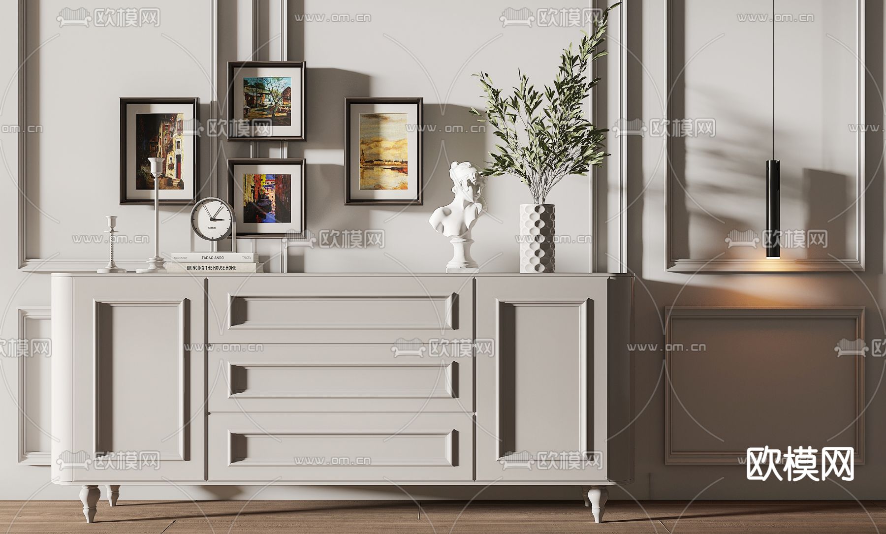 美式奶油风边柜斗柜3d模型下载