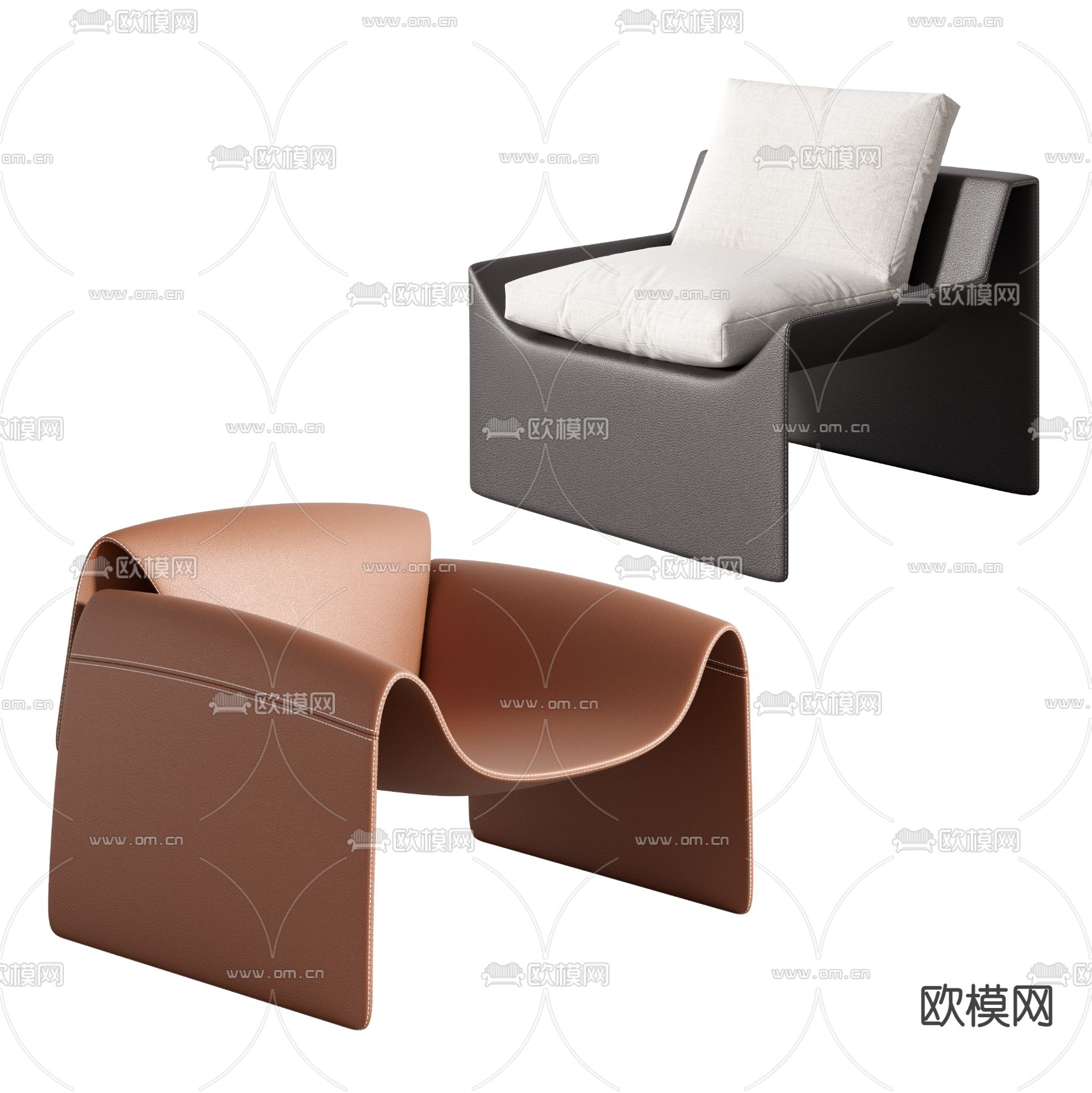 现代M字形皮革休闲椅3d模型