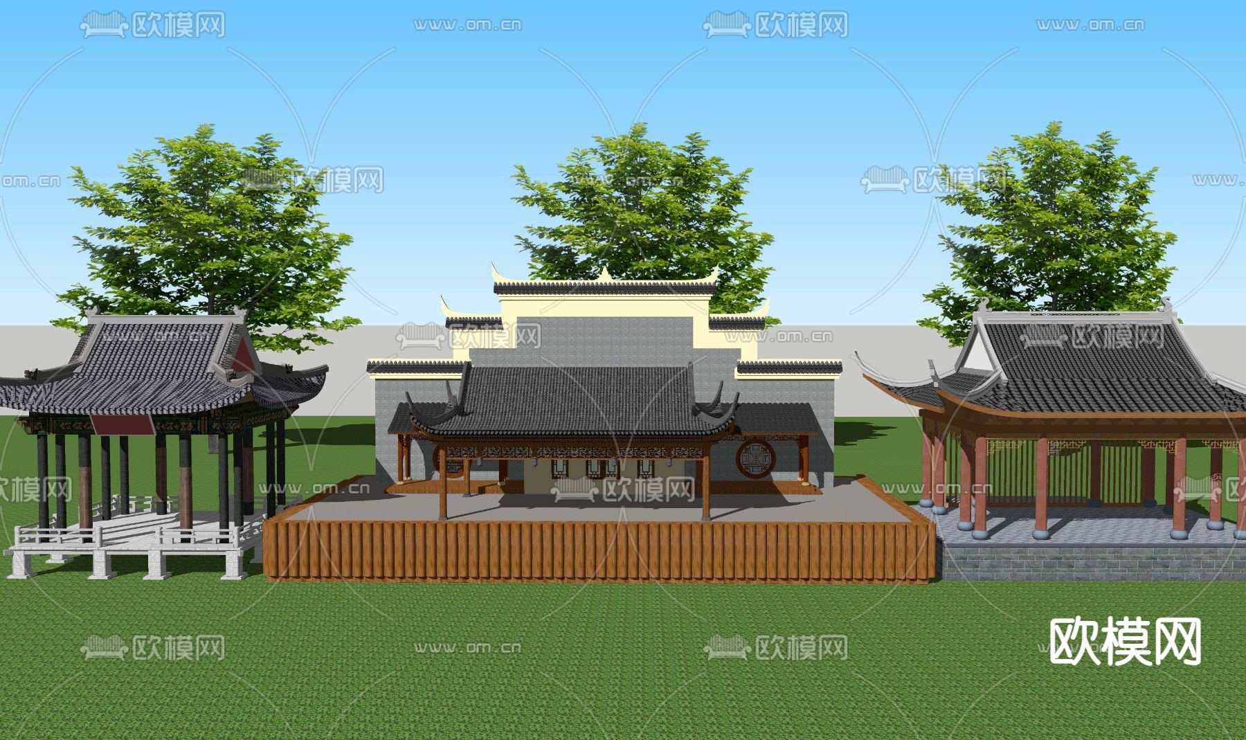 中式古建戏楼台su模型